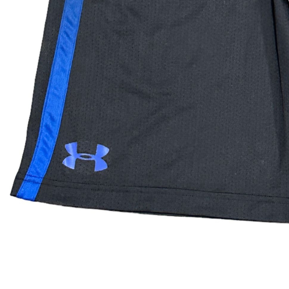 Under Armour Men M Black Shorts Blue Stripe Basketball Loose Casual Mesh Pockets