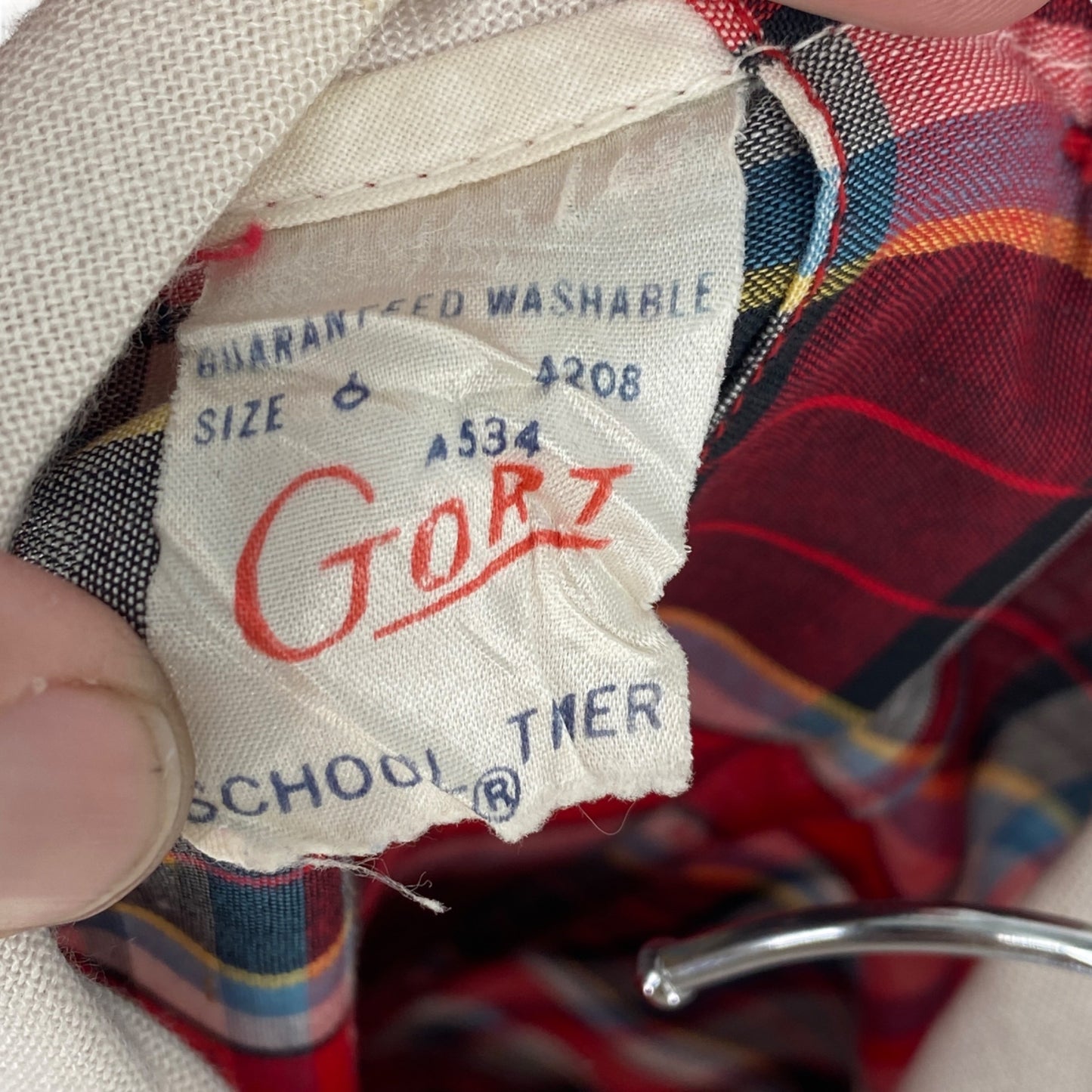 Vintage 1950s Gort School Timer Girls 6 Red Plaid Dress Uniform Collar