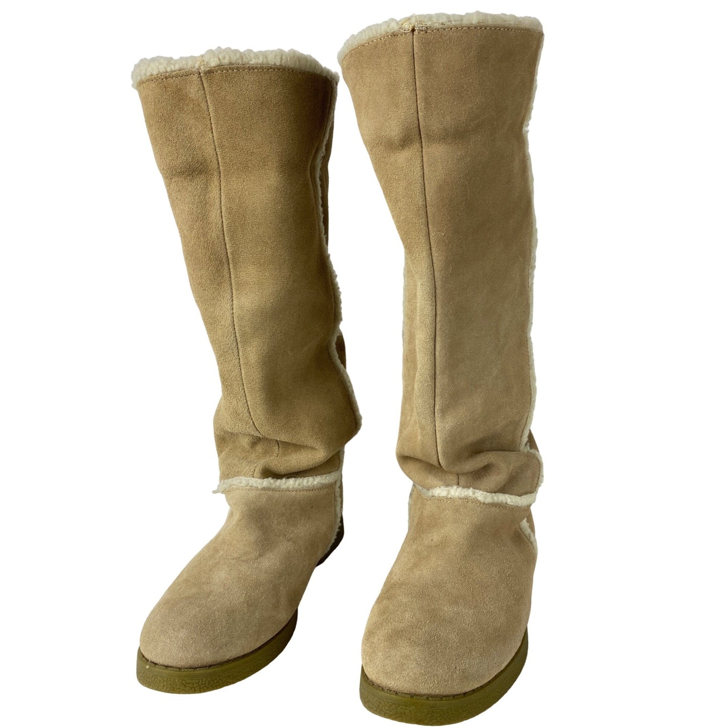 Xhilaration Size 7 Womens Tan Genuine Suede Knee High Boots Faux Fur Lining