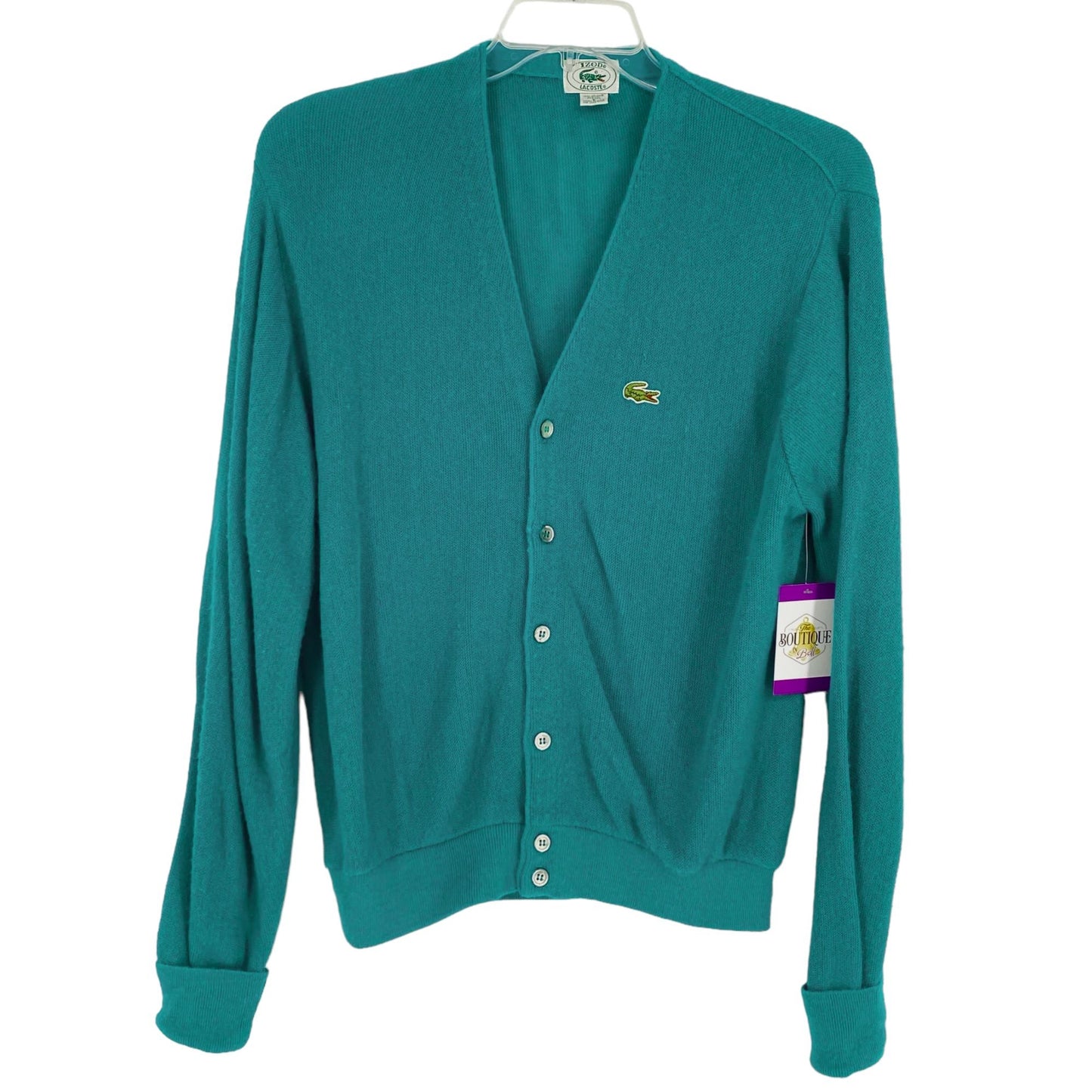 Vintage Izod Lacoste Mens S Teal Green Cardigan Sweater V-Neck Button Front