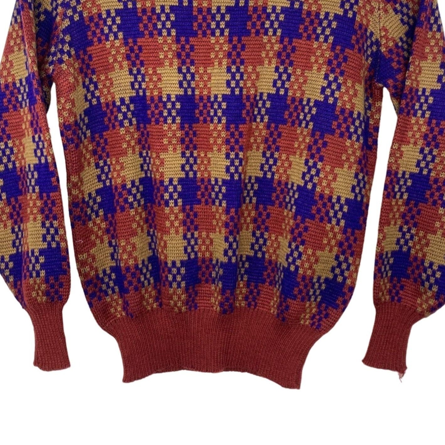Vtg Crazy Horse Pullover Sweater Wool Blend Pixelated Plaid Granny Retro 90s M