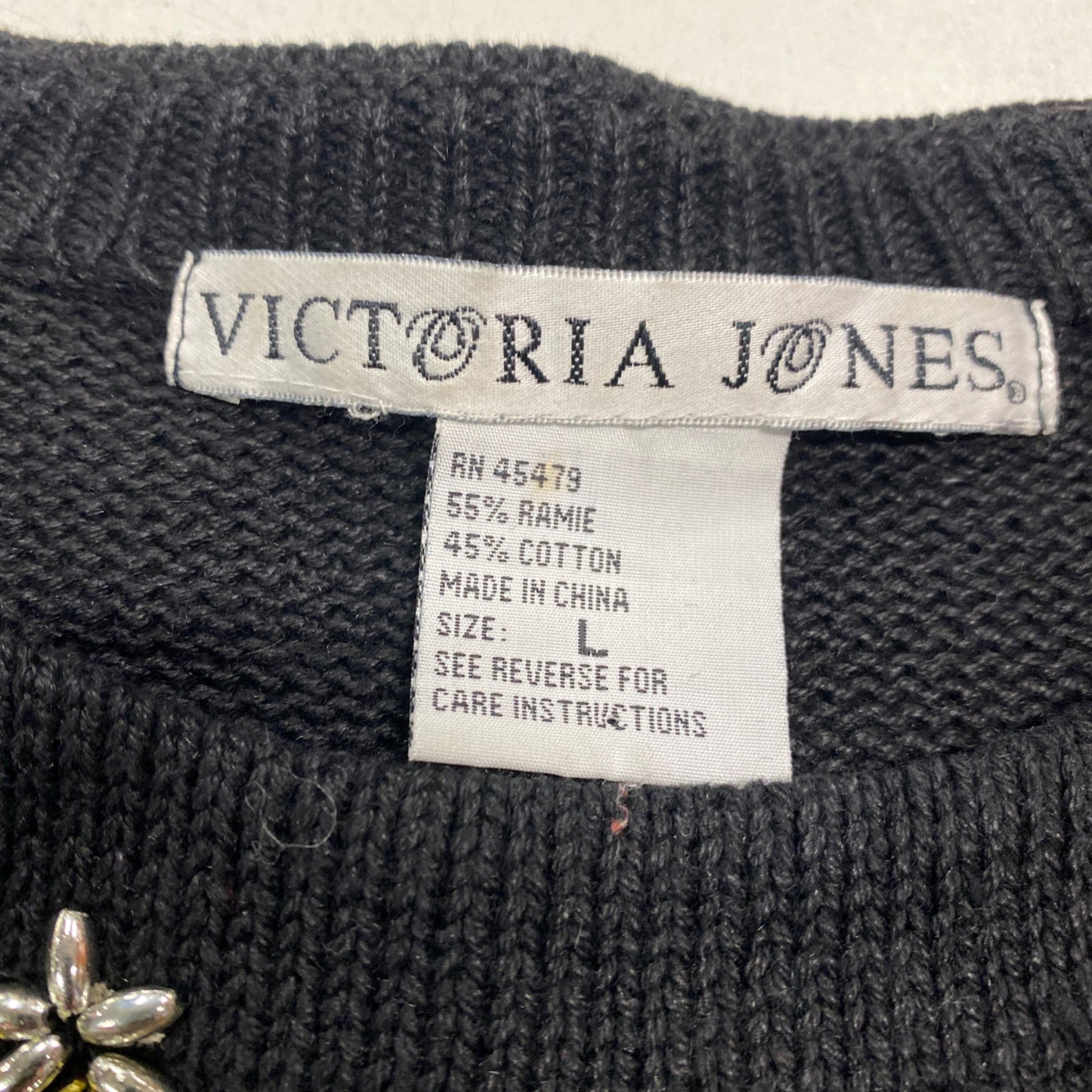 Womens Vtg Christmas Sweater Victoria Jones Black Beaded Tunic Shoulder Pads L