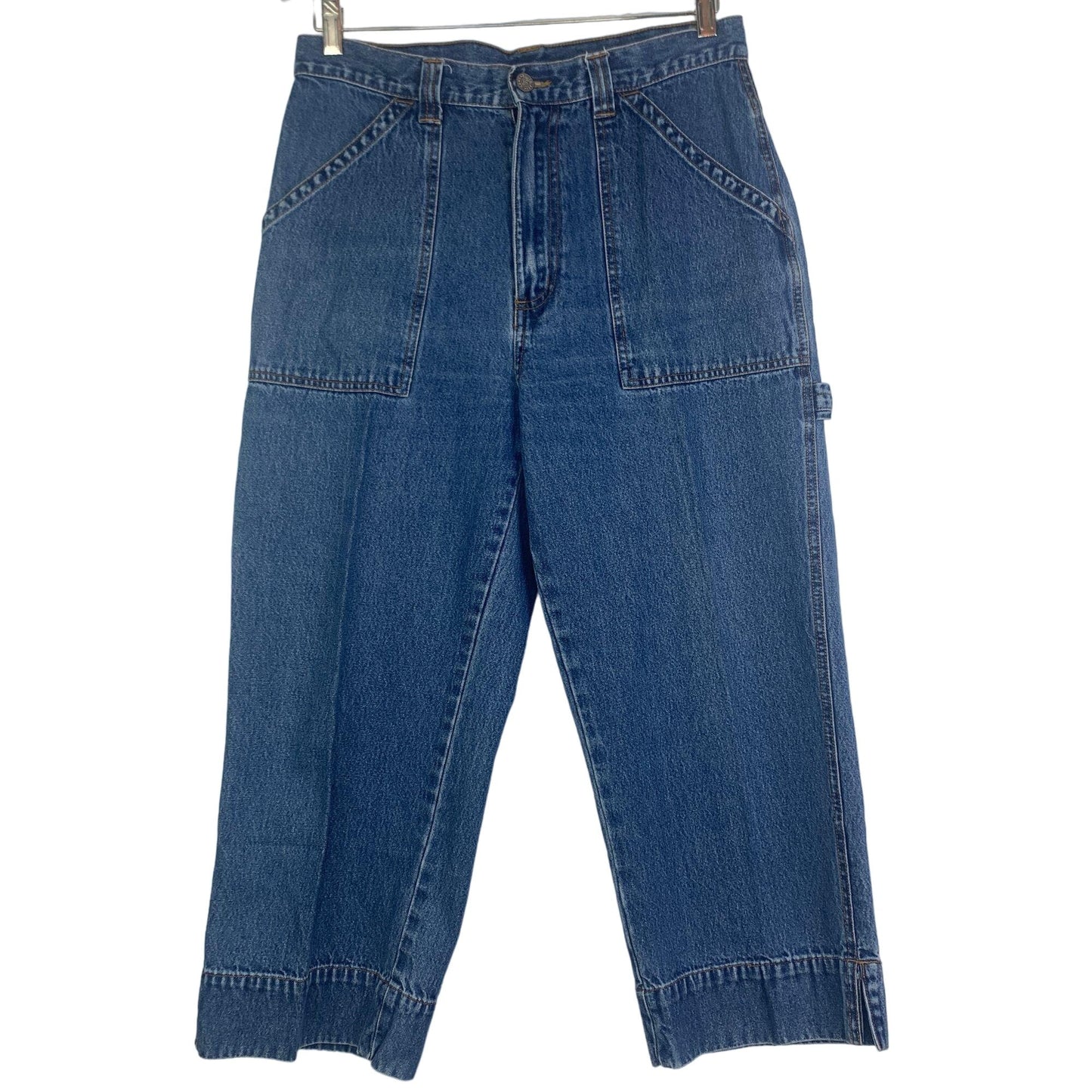 Vintage Bill Blass Cargo Capri Jeans 10 Blue High Waisted Hammer Loop 90s Y2K