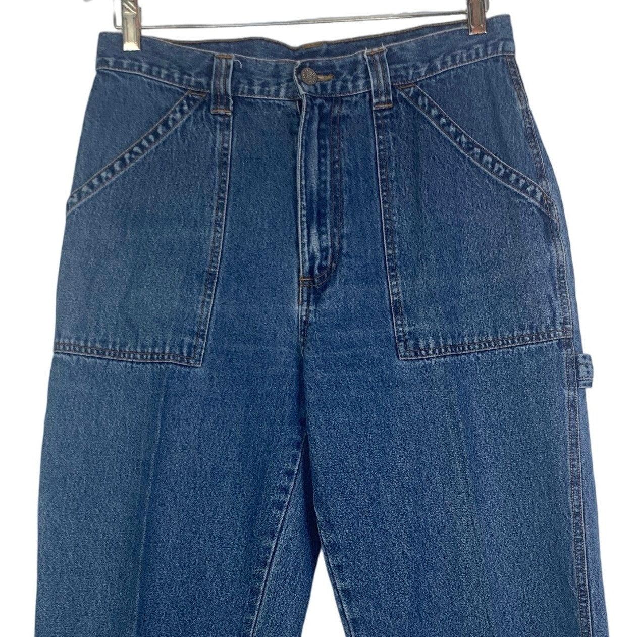 Vintage Bill Blass Cargo Capri Jeans 10 Blue High Waisted Hammer Loop 90s Y2K