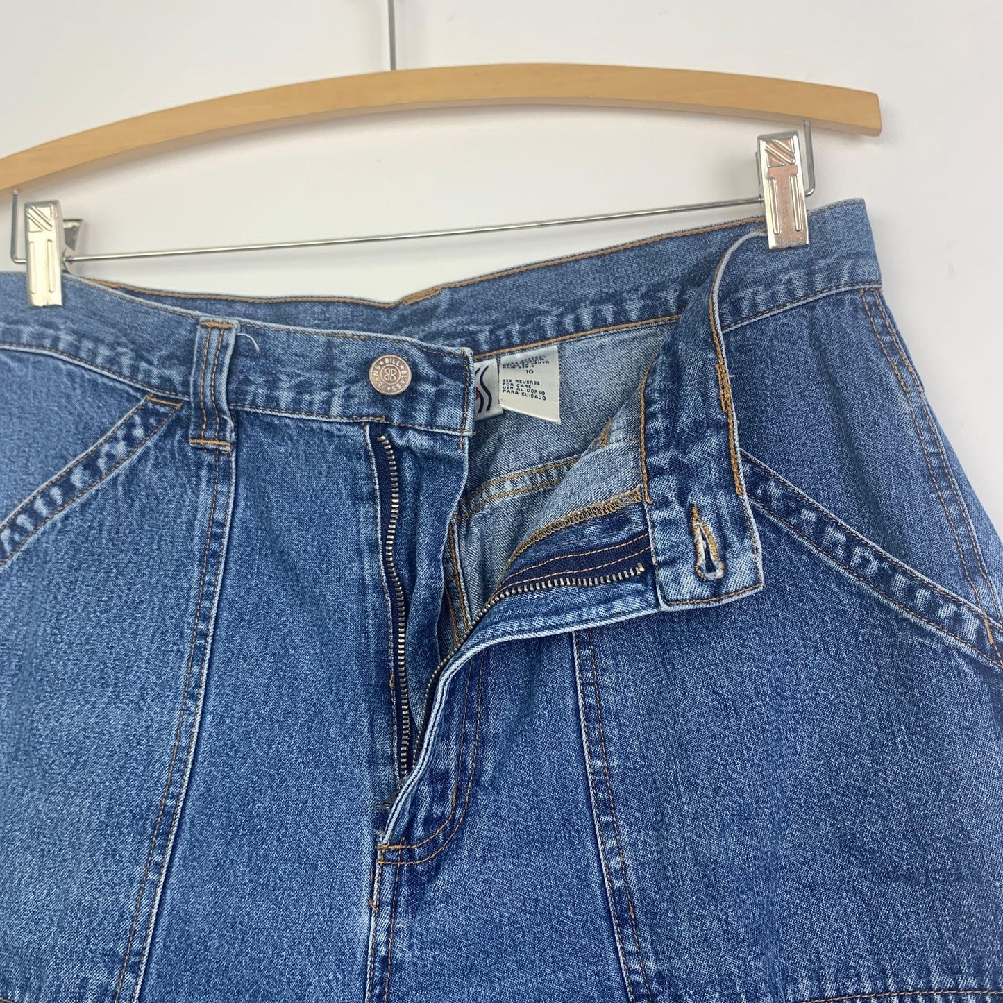 Vintage Bill Blass Cargo Capri Jeans 10 Blue High Waisted Hammer Loop 90s Y2K