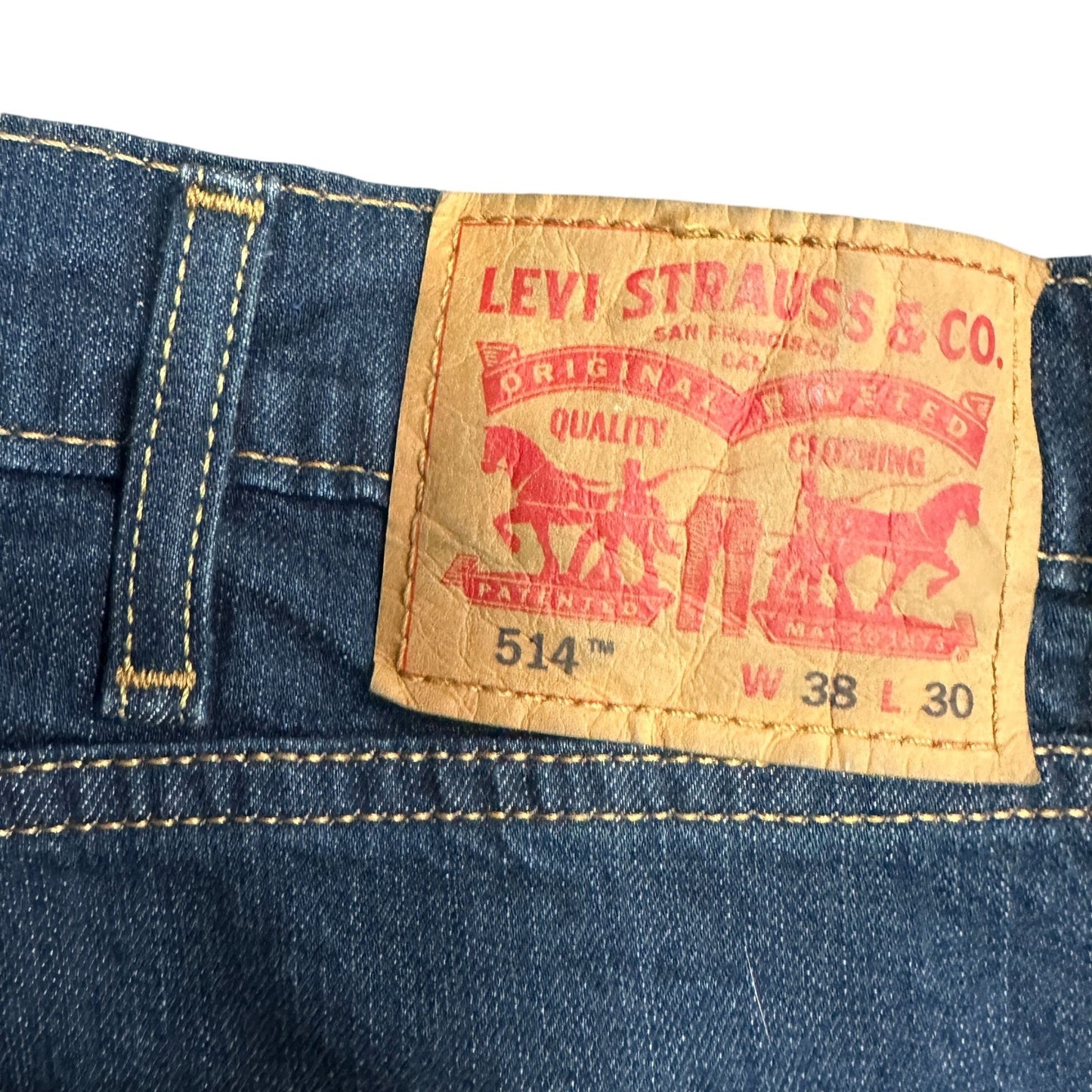 Levi Strauss Mens 38x30 514 Straight Fit Jeans Dark Wash Stretch Denim Red Tab