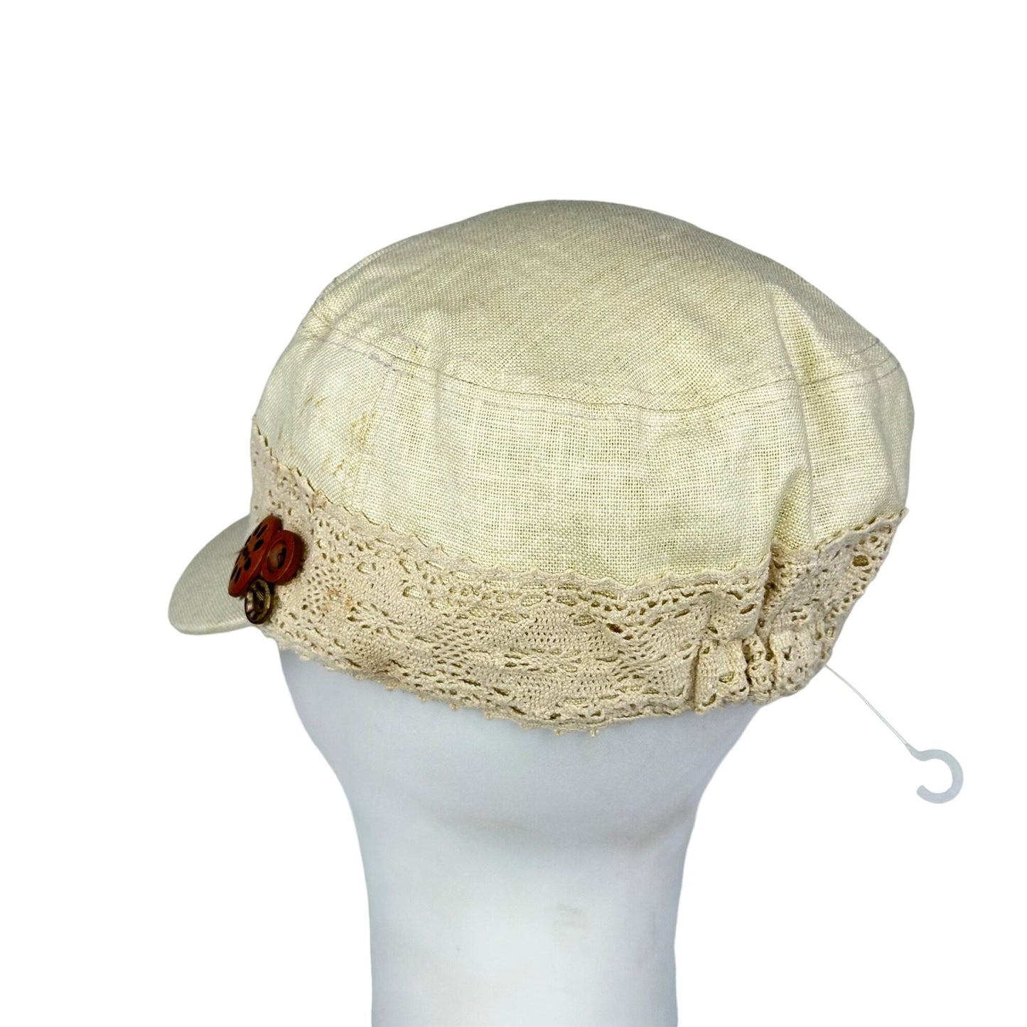 Croft and Barrow Womens Lace Linen Cap Buttons Elastic Stretch Pageboy Hat