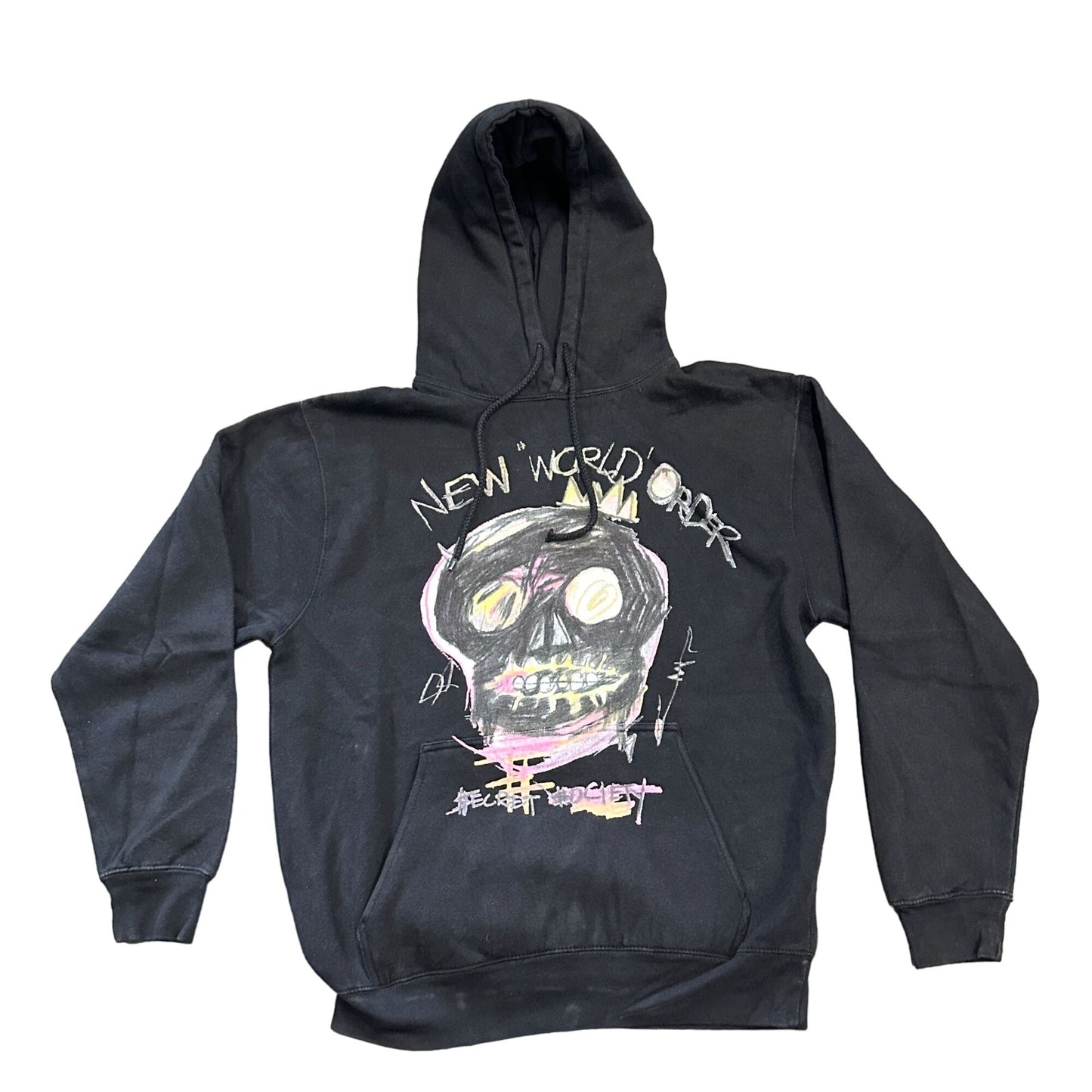 Fashion Nova "New World Order" Black Pullover Hoodie Skull Graphic Pockets