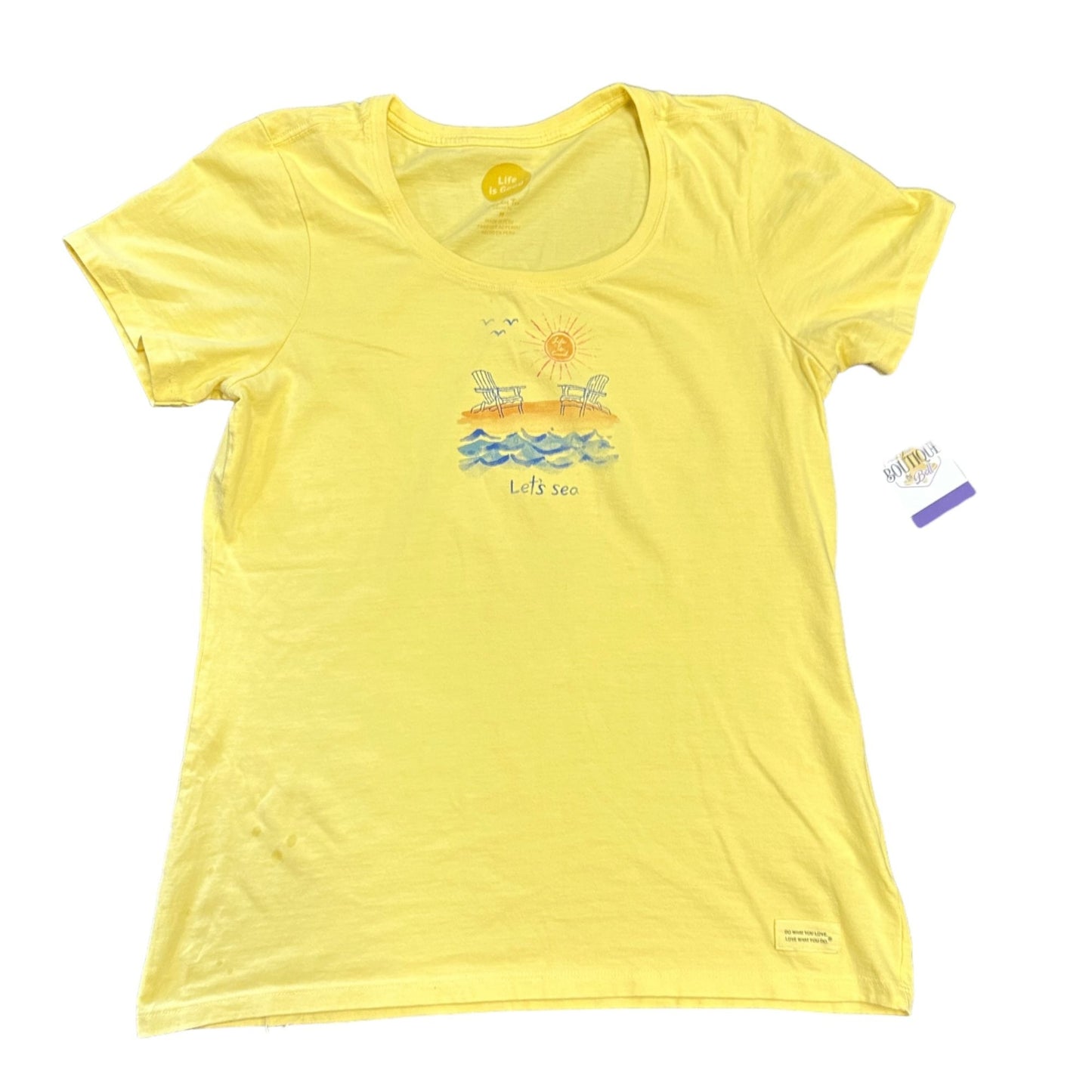 Life Is Good Womens M Yellow "Let's Sea" Crusher Tee Classic Fit TShirt Scoop