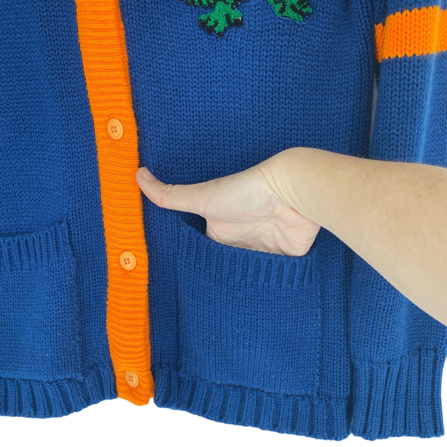 Vintage 70s Odyssey Men L Blue Cardigan Sweater UF Gators Albert Preppy Academia