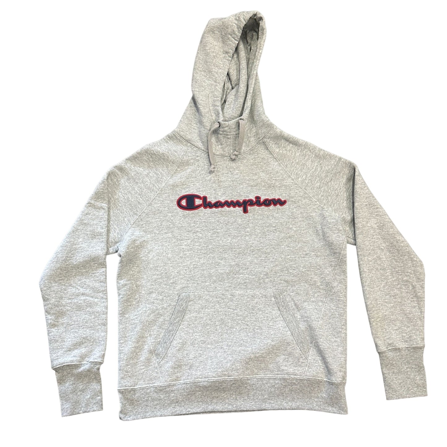 Champions S Grey Pullover Hoodie Kangaroo Pocket Applique Athletic Sweatshirt