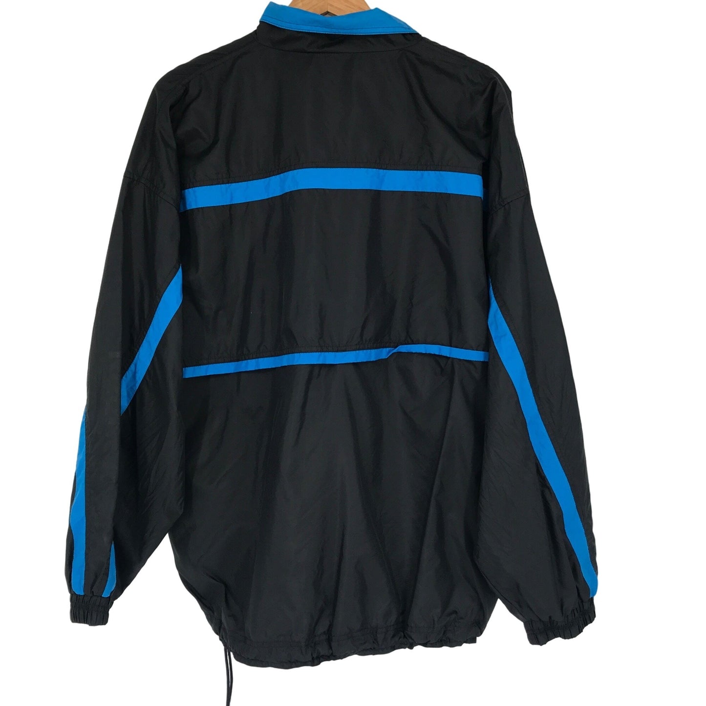 Vintage Reebok L Black Blue Full Zip Windbreaker Jacket Zip Pockets Collar