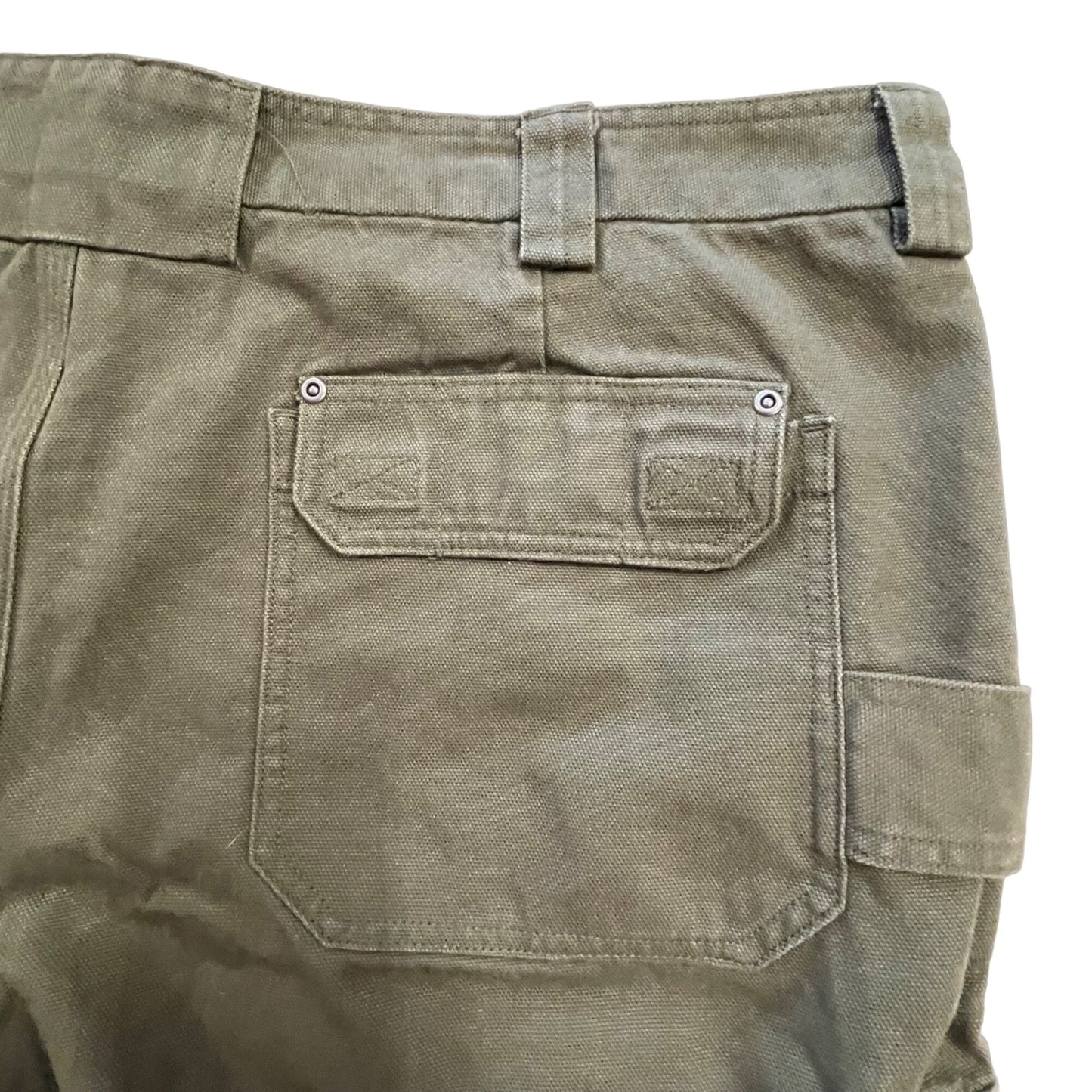 Duluth Trading Mens 46 Green Thick Canvas Cargo Shorts Utility Pockets Belted