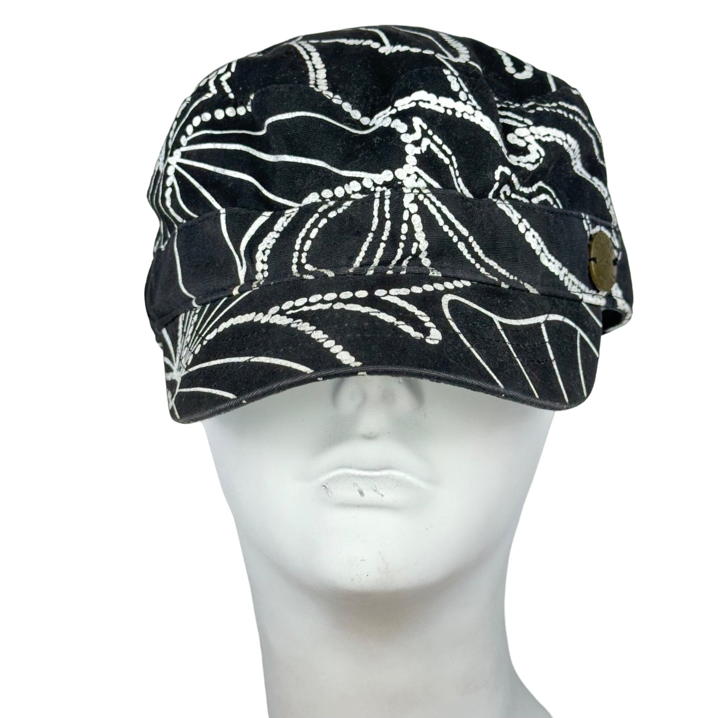 O'Neill Black White Fashion Pageboy Hat Logo Floral Print Embroidered y2K