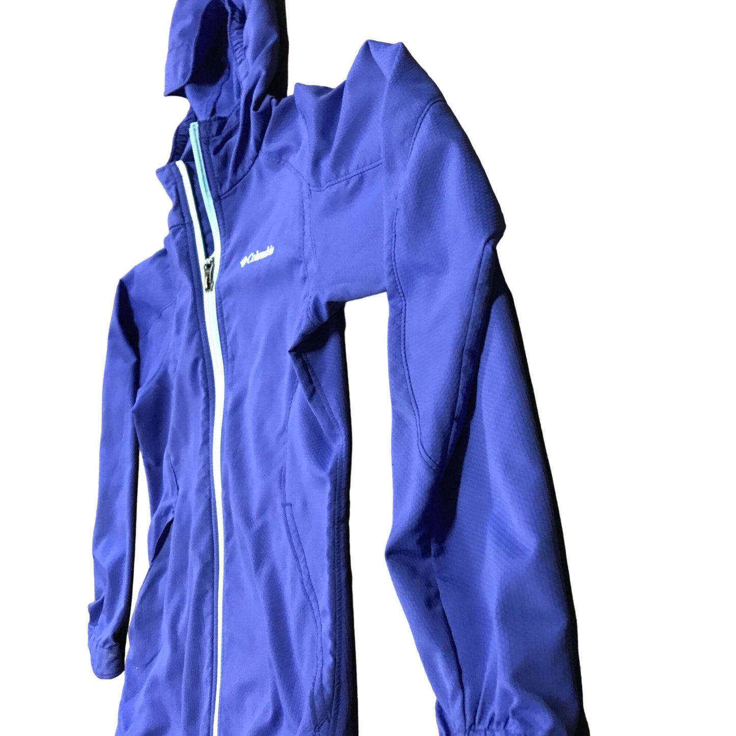 Columbia Youth L Blue Full Zip Rain Jacket Hooded Inside and Outside Pockets