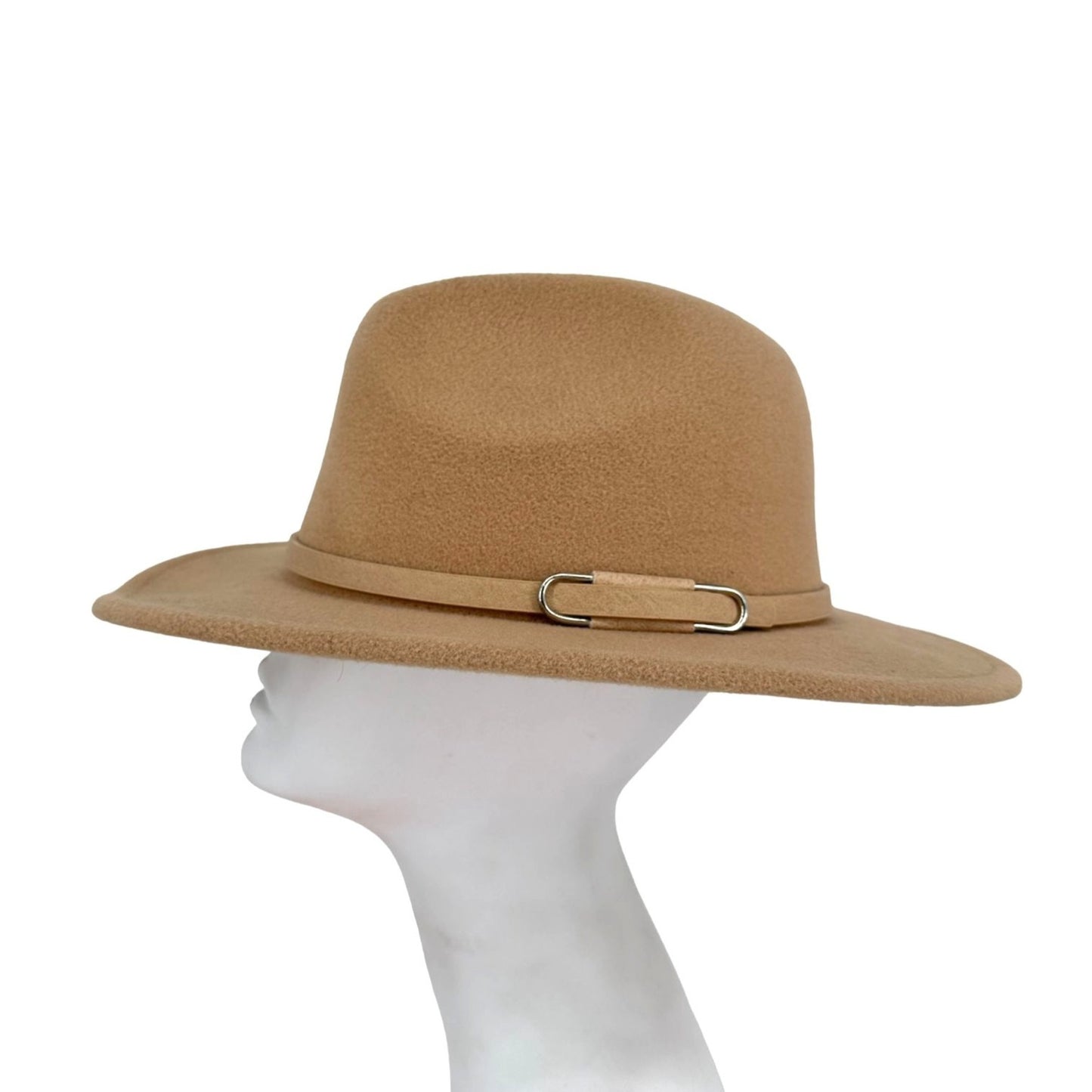 Womens Tan Fedora Belt Accent Wide Brim Fashion Urban Cowgirl Hat Accessories