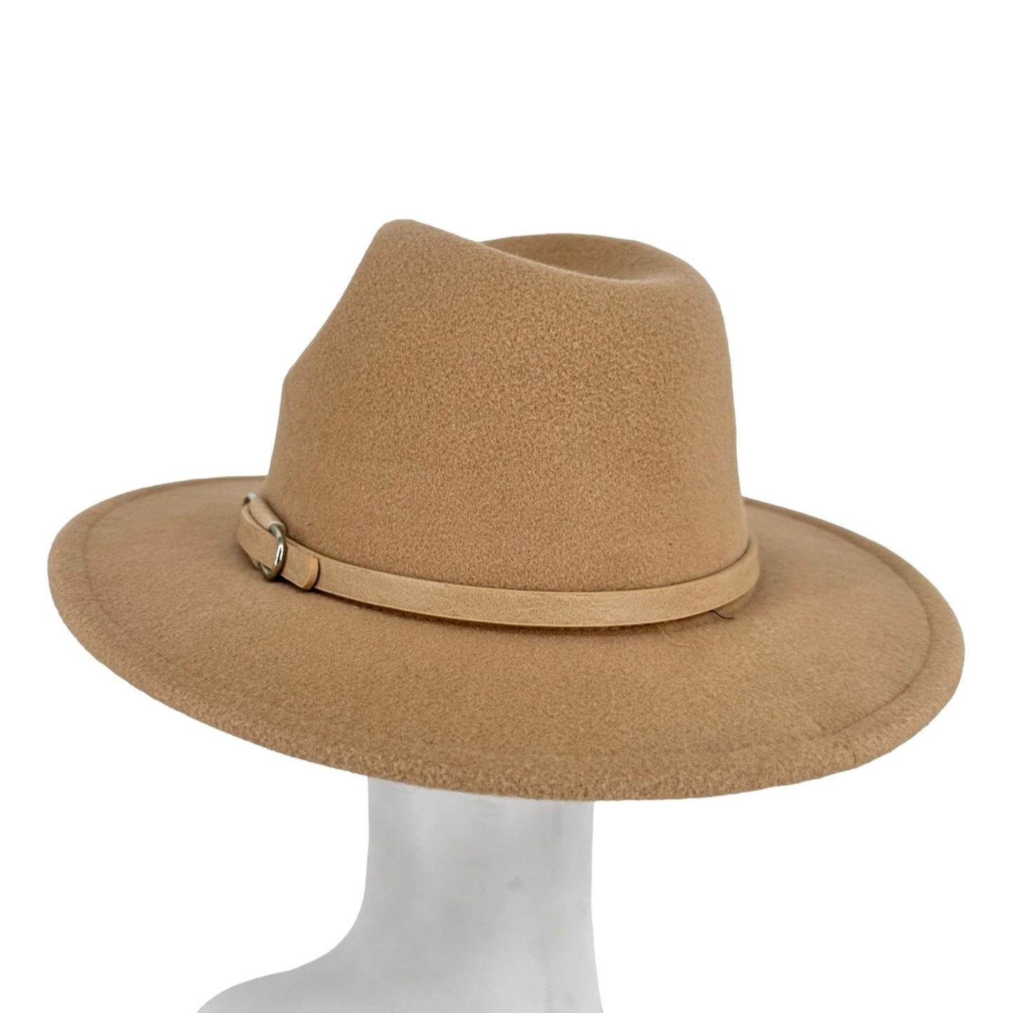 Womens Tan Fedora Belt Accent Wide Brim Fashion Urban Cowgirl Hat Accessories