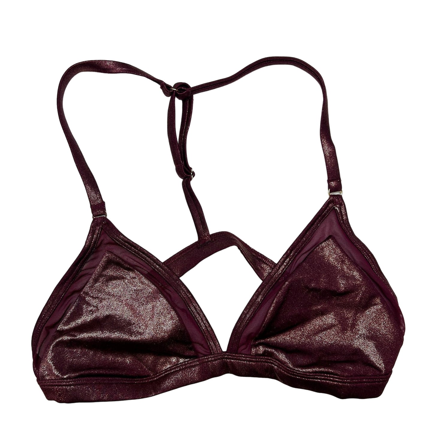 Victorias Secret PINK M Burgundy Shine Unlined Mesh Triangle Bralette Racerback