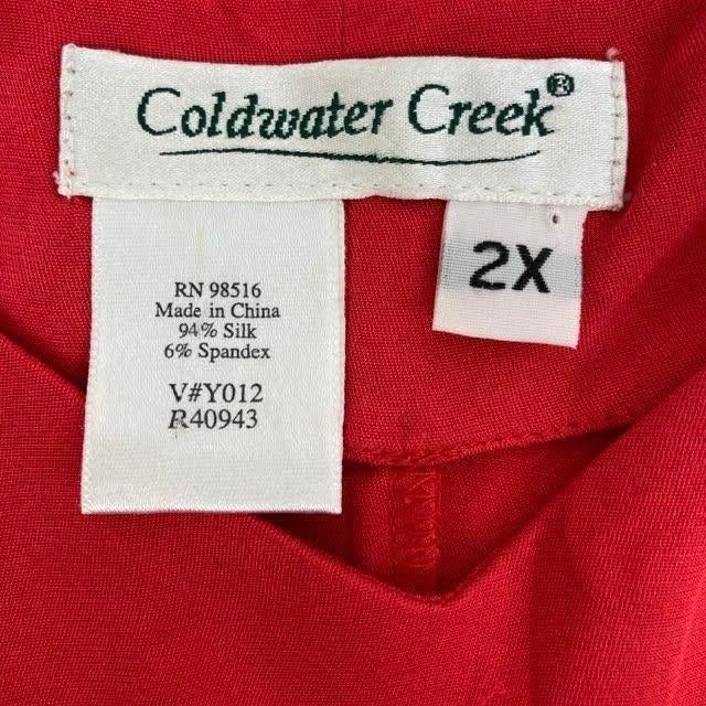 Coldwater Creek Womens 2X Silk Sleeveless Shirt VNeck Blouse Red Workwear Career