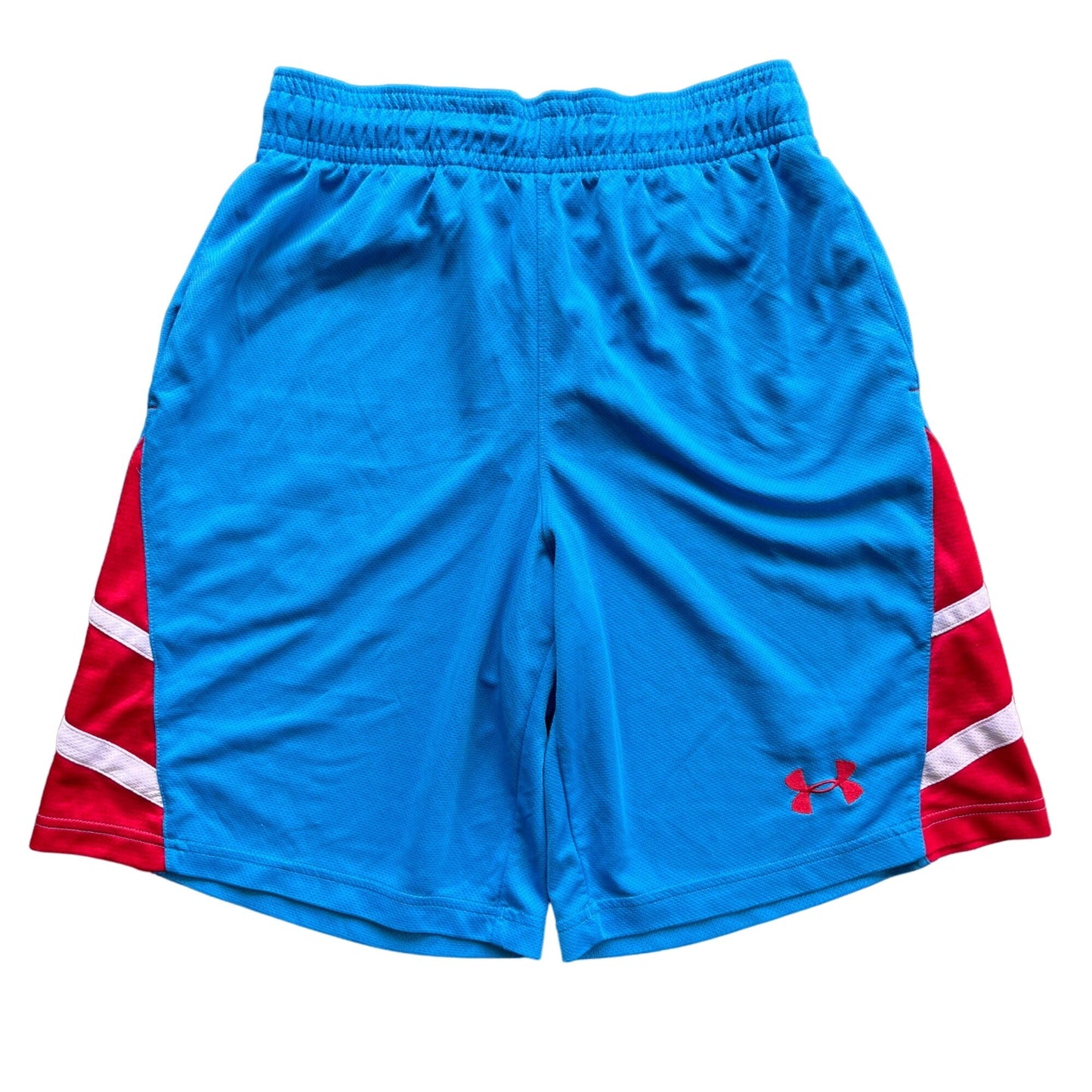 Under Armour Mens S Basketball Shorts Blue Red Elastic Waist Drawstring Gym