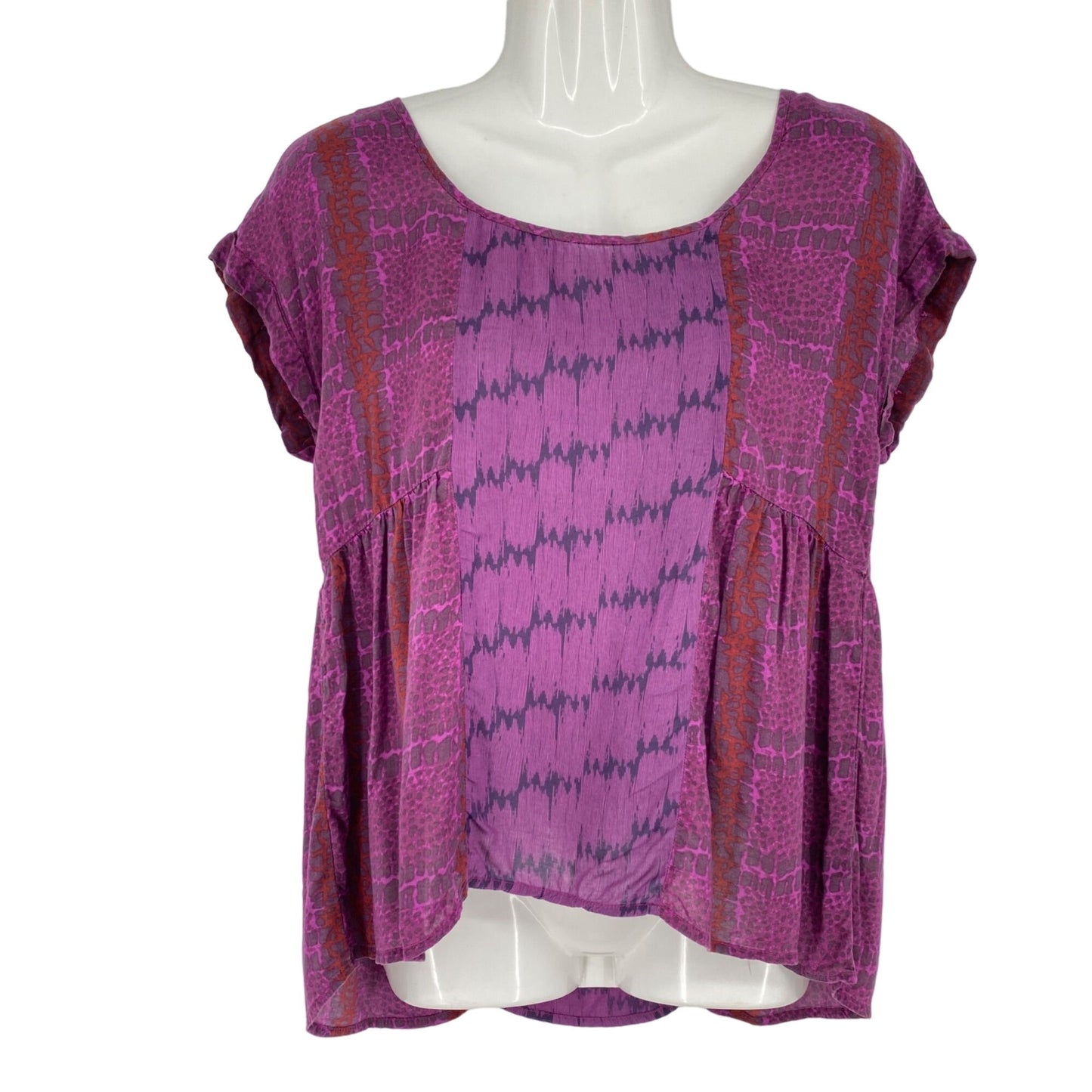 American Eagle Womens XS Purple Maroon Blouse Short Cuff Sleeve Baby Doll Top