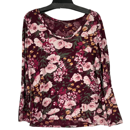 LOFT Outlet Womens XL Floral Maroon Long Sleeve Tshirt Pink Roses Round Neck