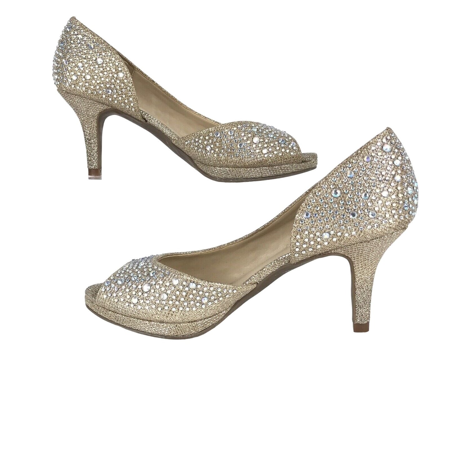 Kelly & Katie 6 Kitten Heel Shoes Sparkling Beige Wedding Formal Rhinestone Prom