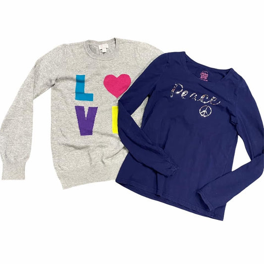 Childrens Place Girls XL 14 LOVE Sweater Faded Glory Peace Sign Shirt Sequin