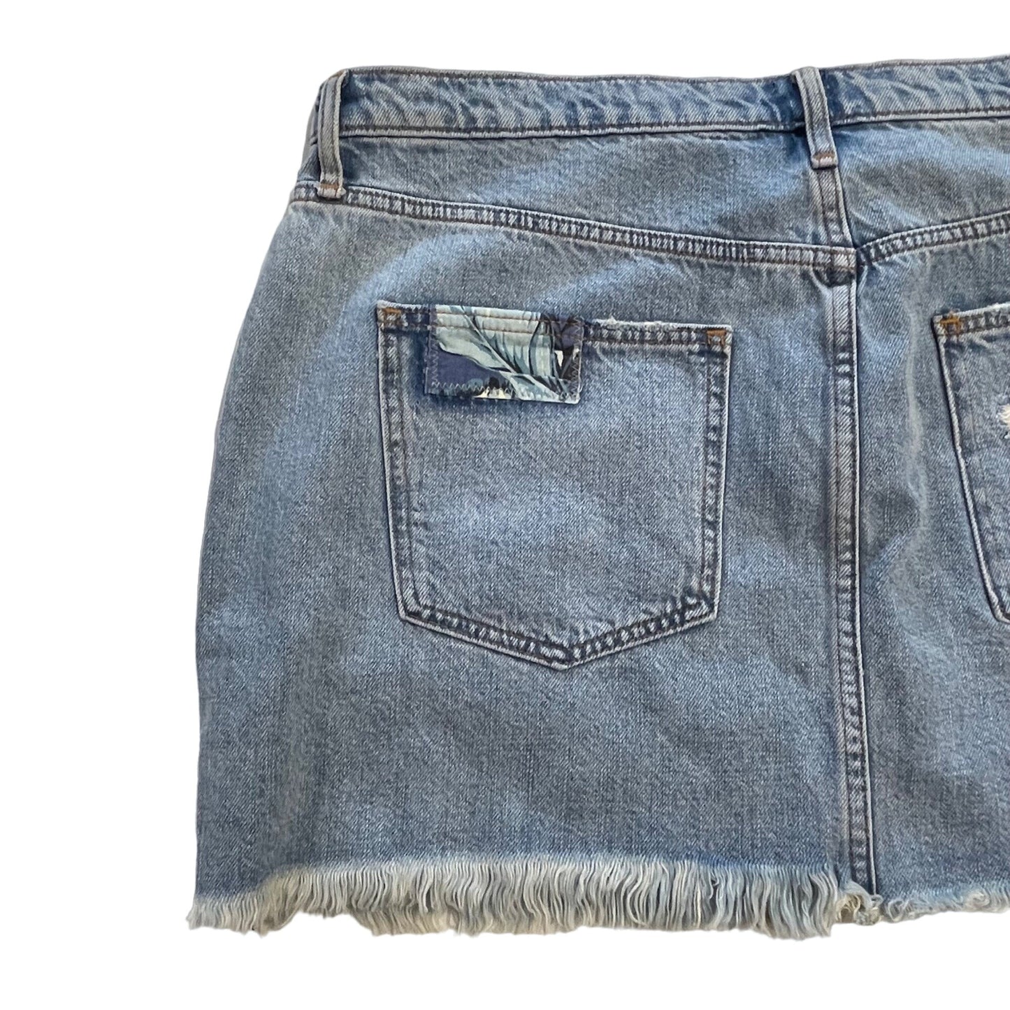 NWT Gap 33 Blue Denim Mini Skirt Bandanna Patches Distressed Raw Hem Cut Off