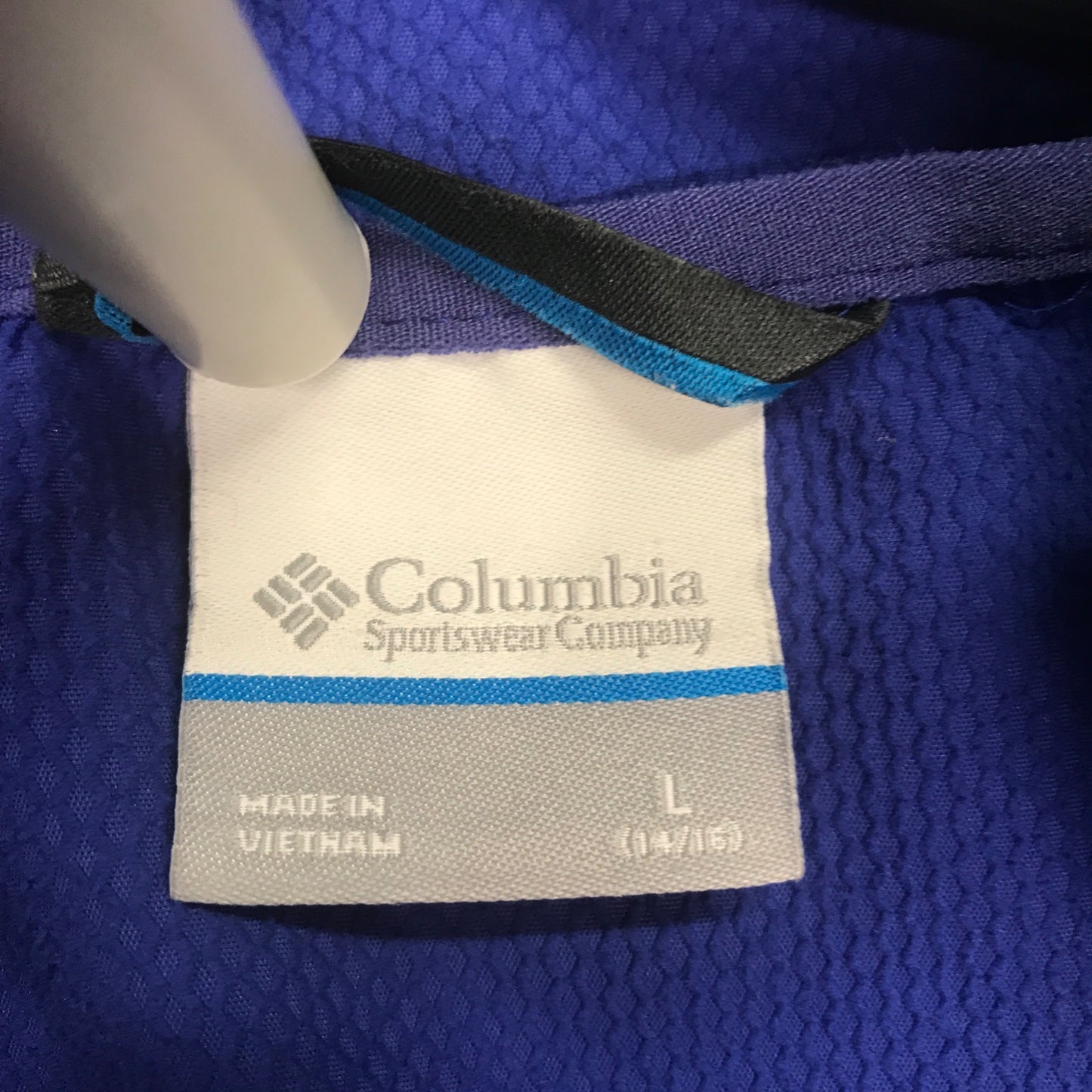 Columbia Youth L Blue Full Zip Rain Jacket Hooded Inside and Outside Pockets