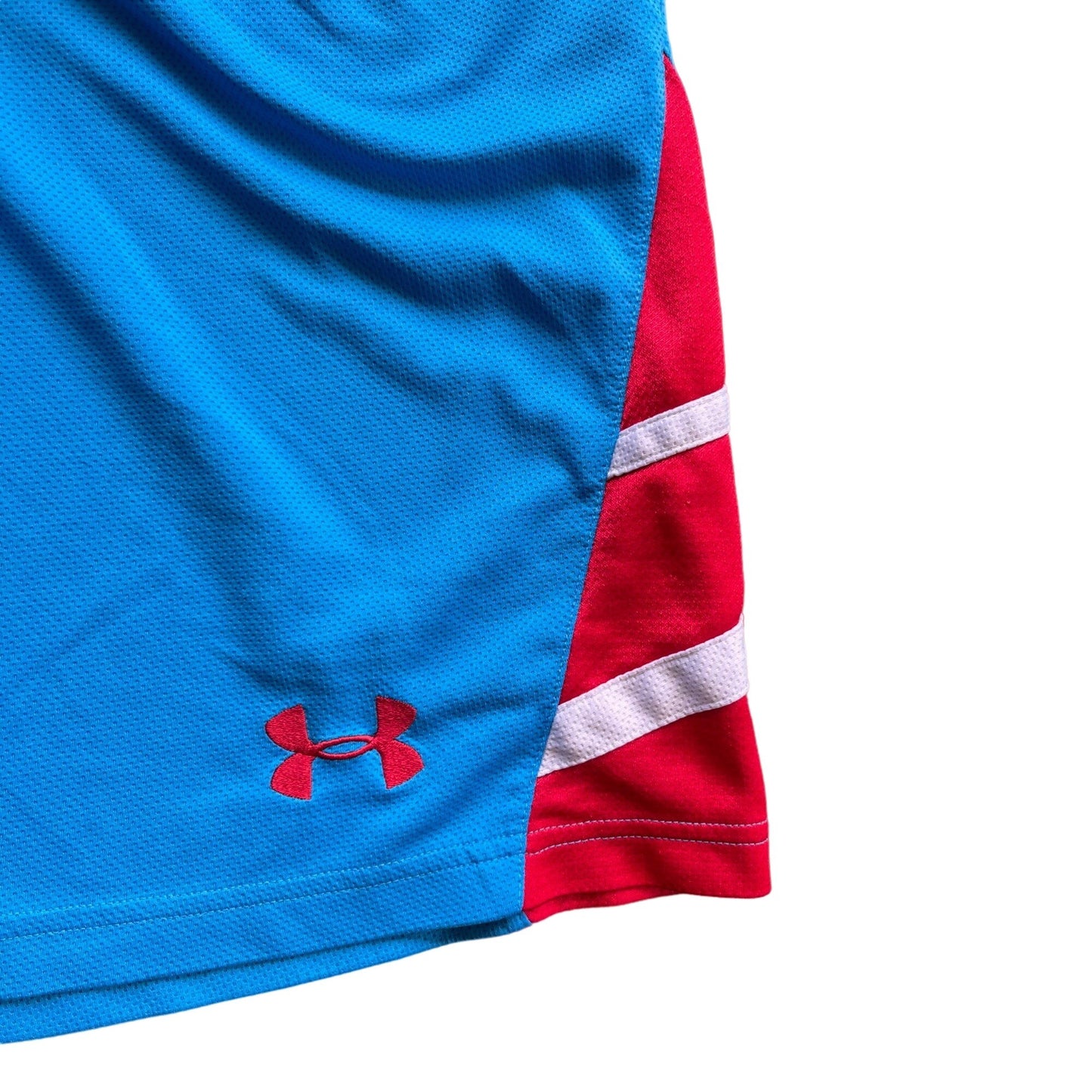 Under Armour Mens S Basketball Shorts Blue Red Elastic Waist Drawstring Gym