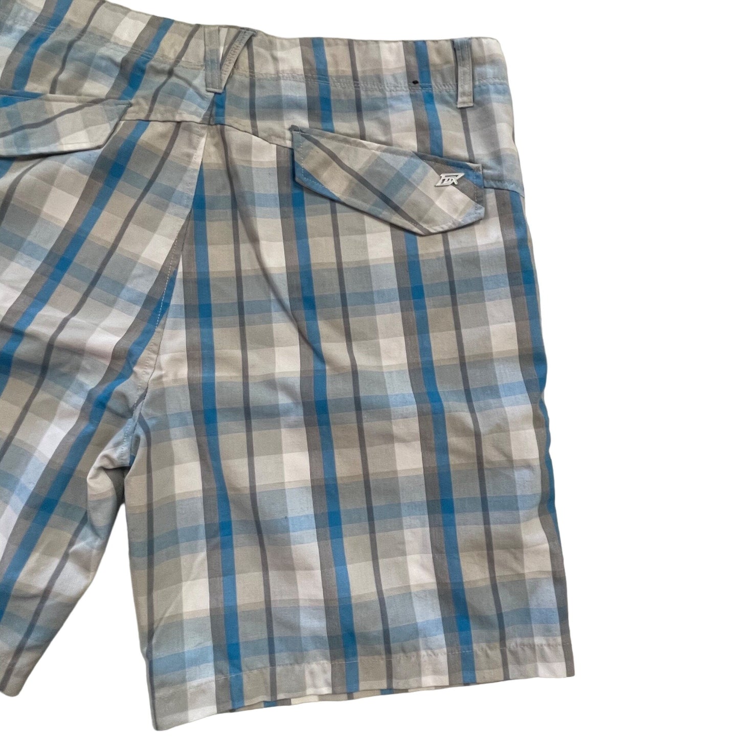 Fox Mens 38 Plaid Shorts 5 Pocket 9" Inseam Chino Blue Gray Lightweight