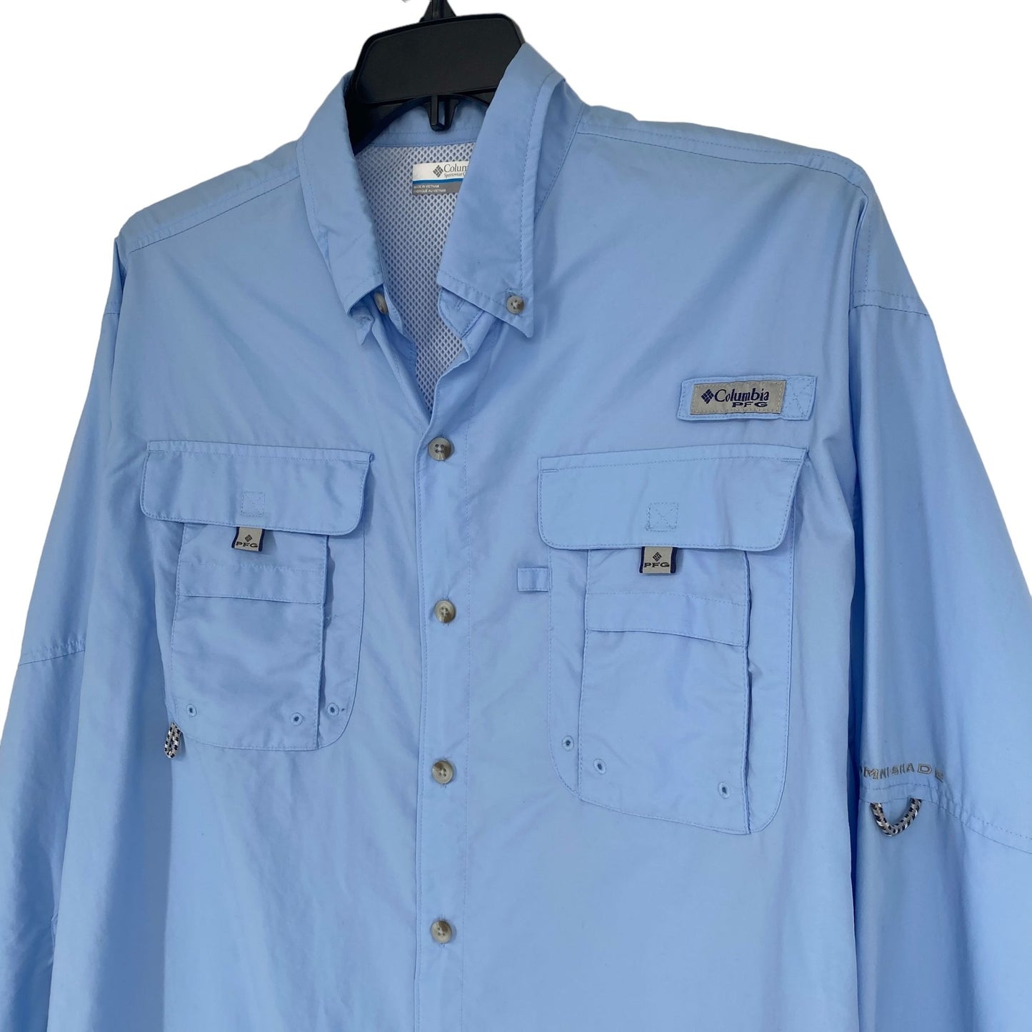 Columbia PFG Omni-Shade Mens L Blue Fishing Shirt Long Sleeve Button Up Vented