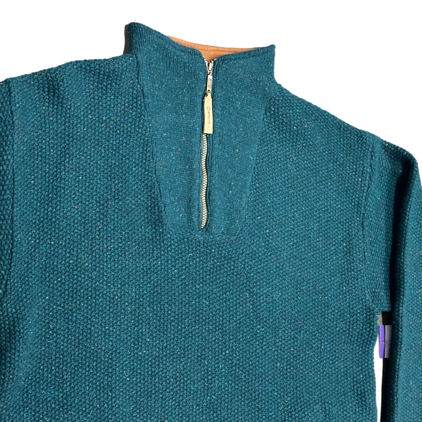 Vintage Orvis Mens XL Teal 1/4 Zip Pullover Knit Sweater Pockets Wool Blend