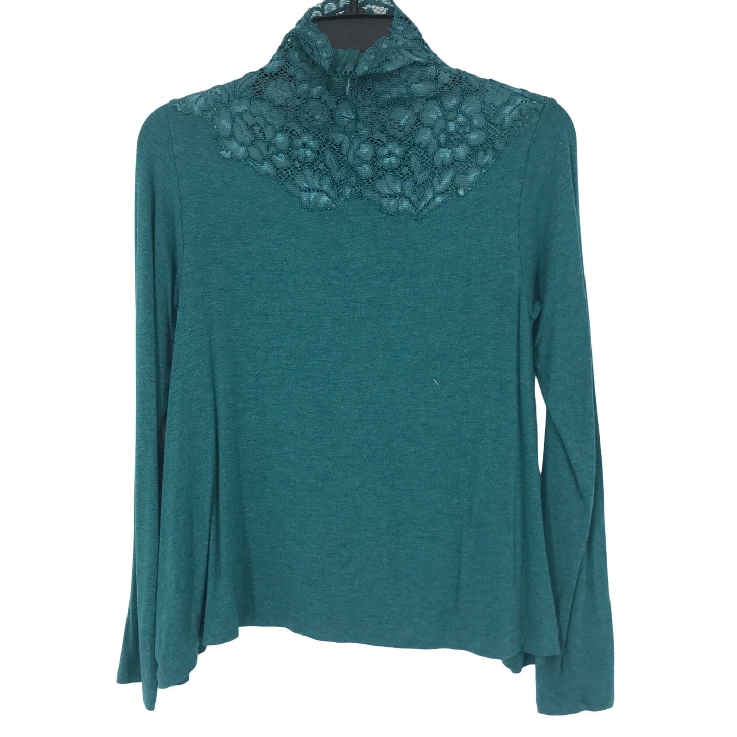 Soft Surroundings Womens XS Tamora Lace Top Turquoise Long Sleeve Zip Mock Neck