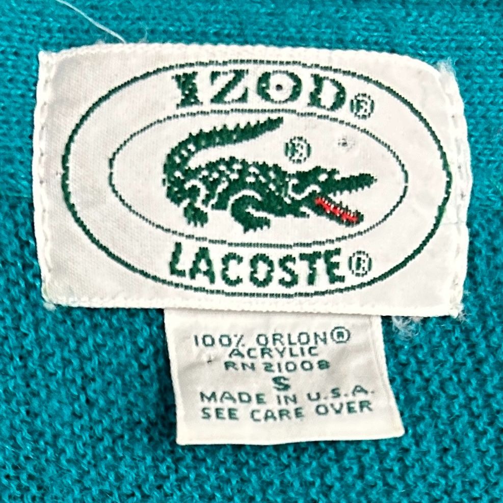 Vintage Izod Lacoste Mens S Teal Green Cardigan Sweater V-Neck Button Front