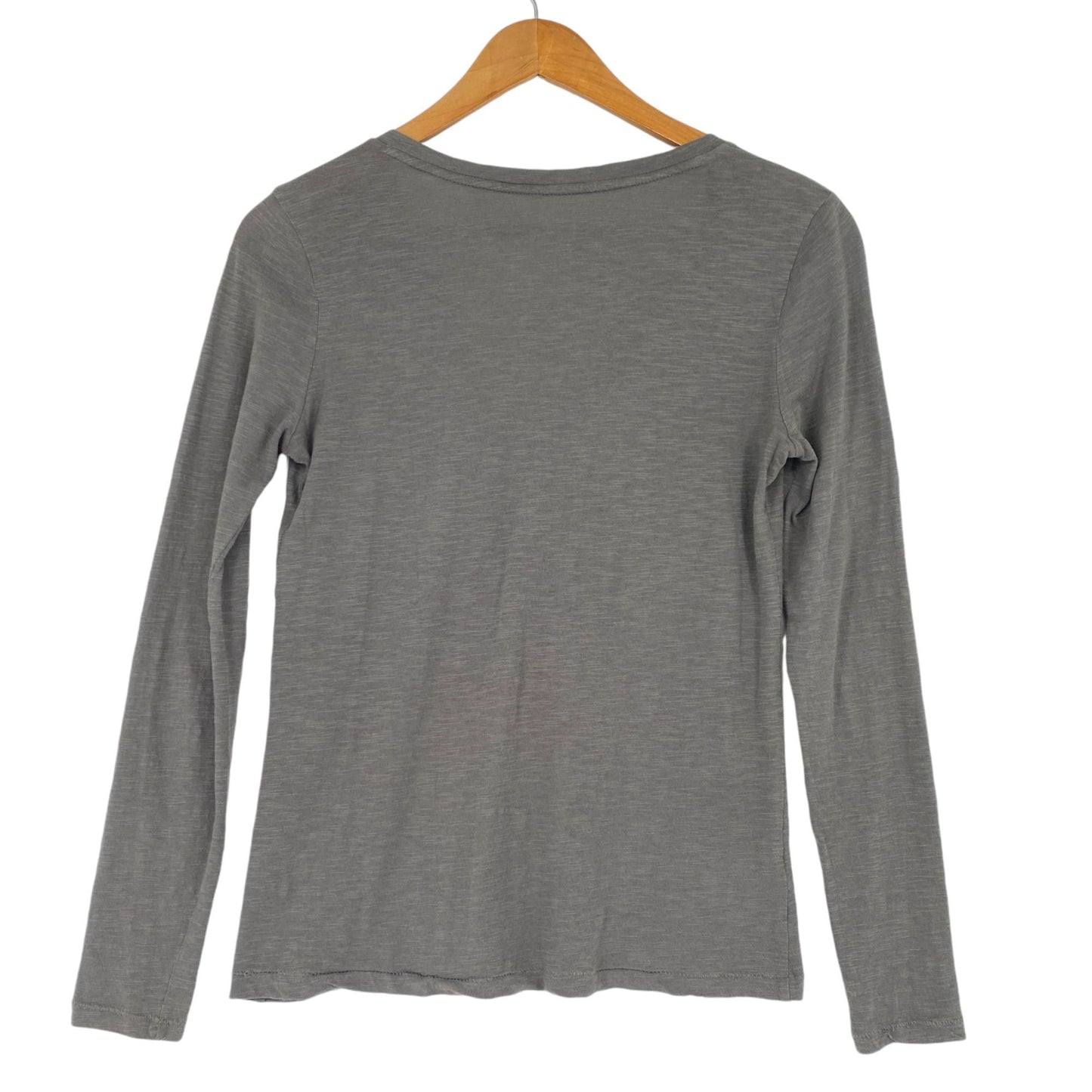 Ann Taylor Loft Womens S Long Sleeve Gray Top Ruffled VNeck Blouse