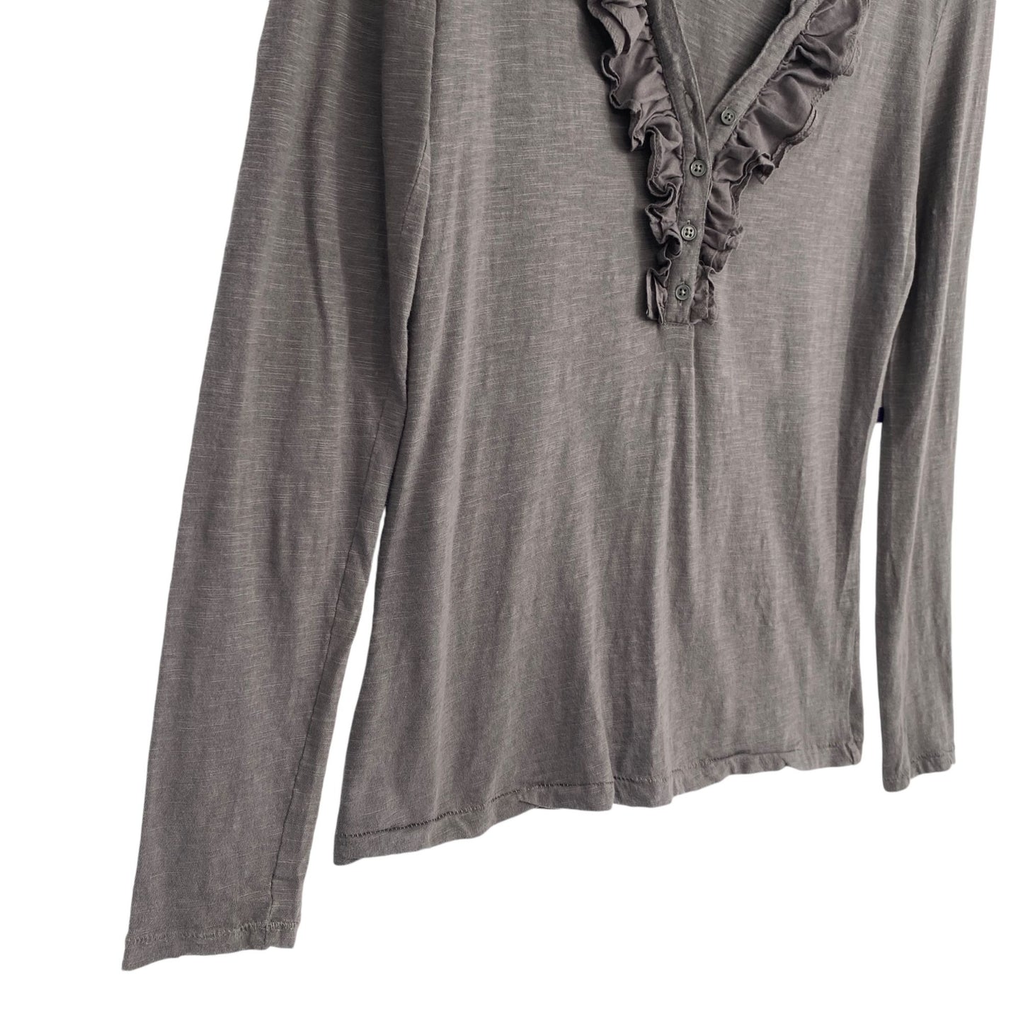 Ann Taylor Loft Womens S Long Sleeve Gray Top Ruffled VNeck Blouse