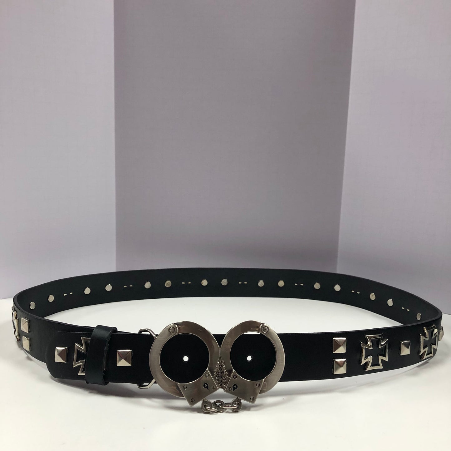 Black Leather Punk Style Belt Featuring Metal Pyramid Studs