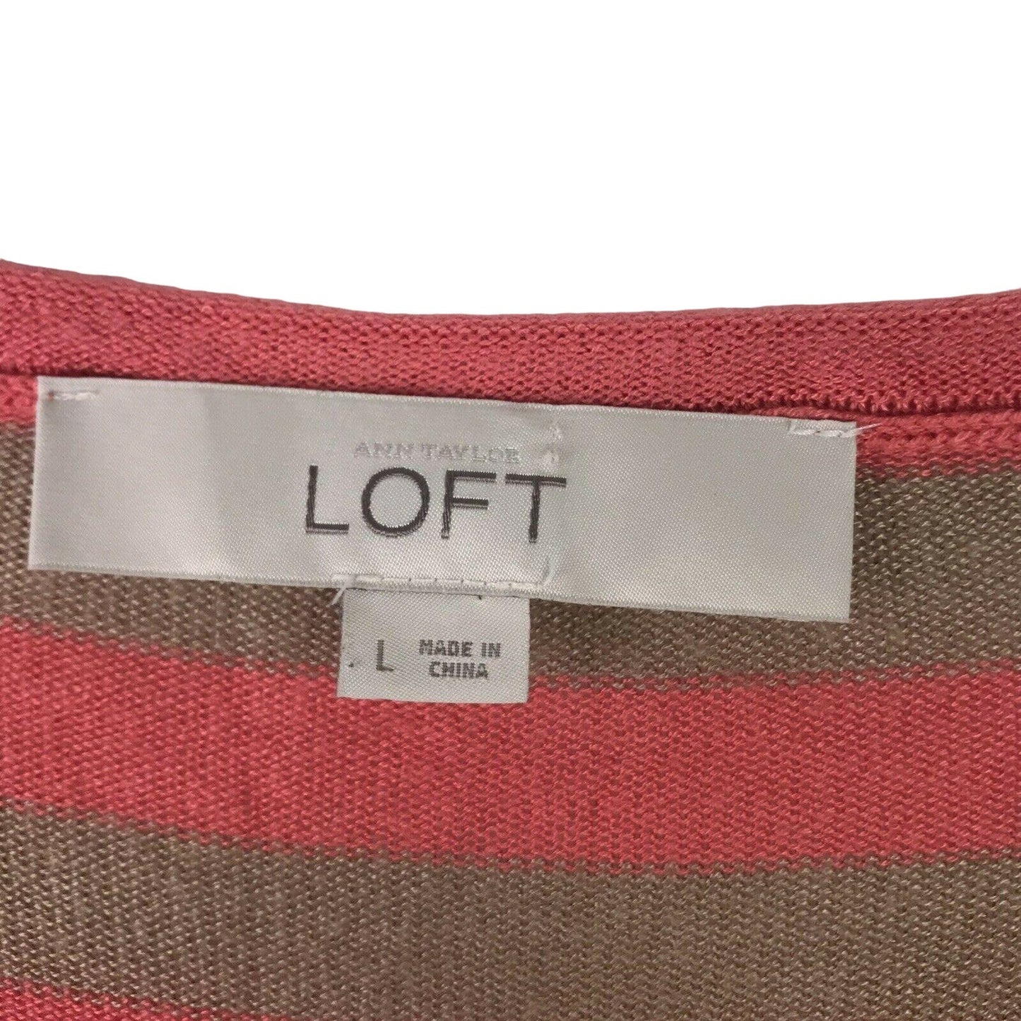 Loft L Pink Striped Blouse Button Shoulder Short Sleeve Knit Top Scoop Neck