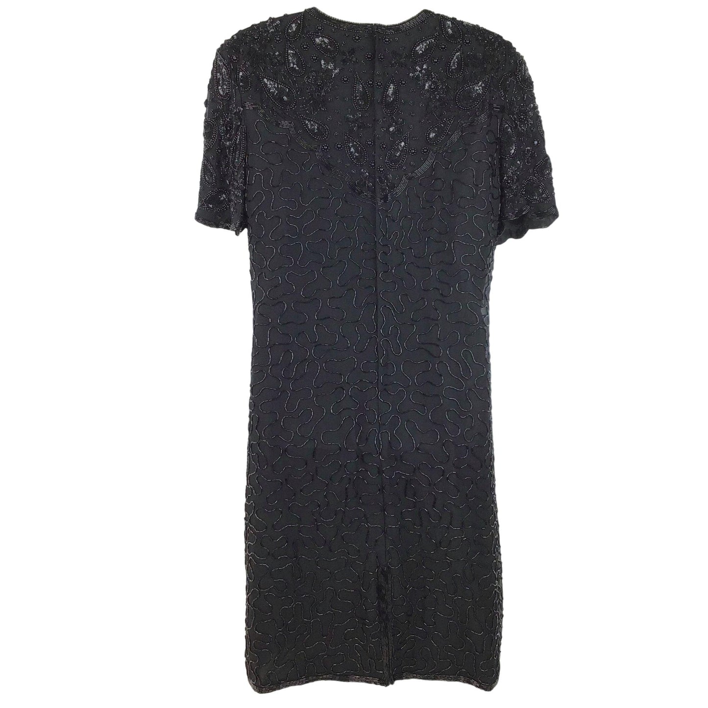 Vtg Night Vogue Silk Beaded Dress Black Lined Zipper Evening Wear Cocktail Large