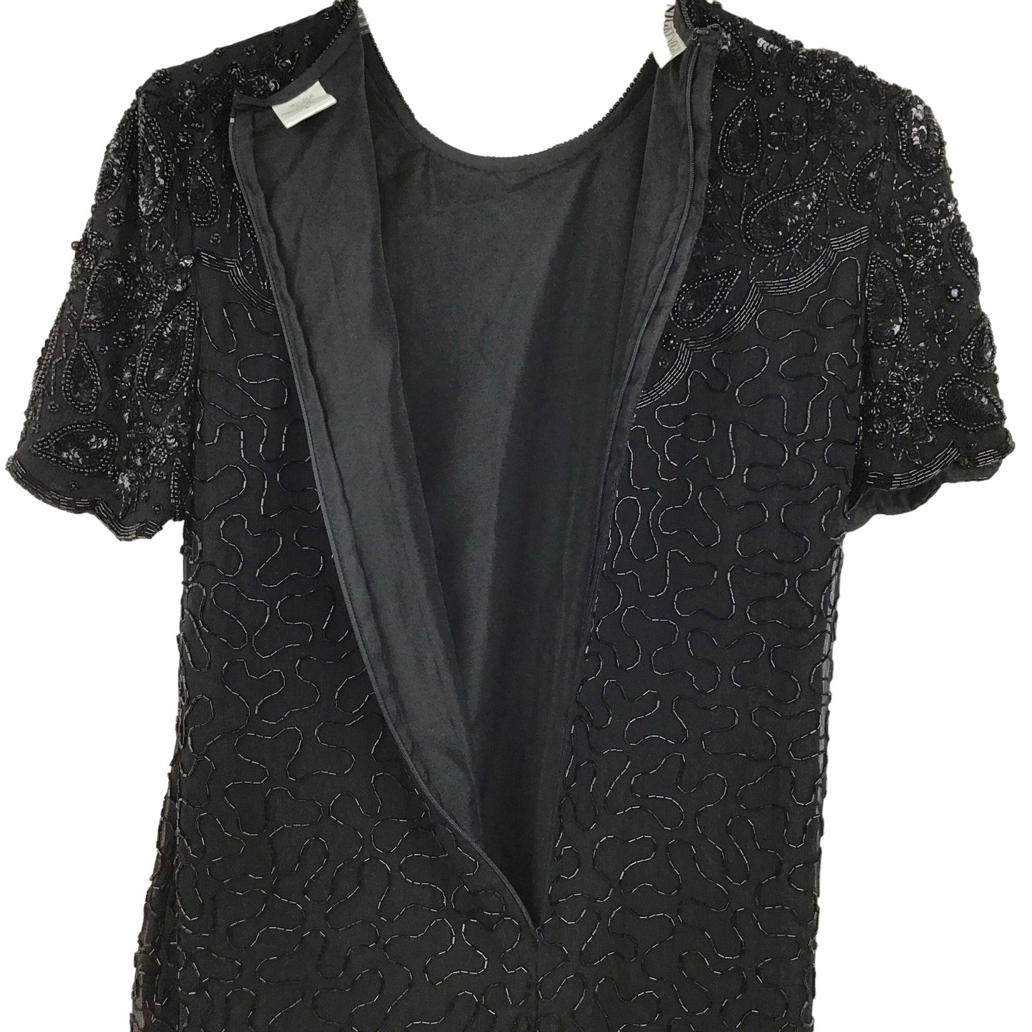 Vtg Night Vogue Silk Beaded Dress Black Lined Zipper Evening Wear Cocktail Large
