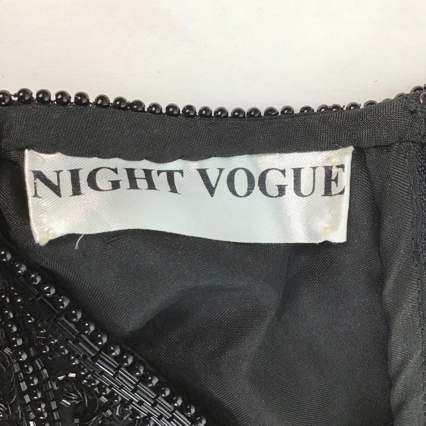 Vtg Night Vogue Silk Beaded Dress Black Lined Zipper Evening Wear Cocktail Large