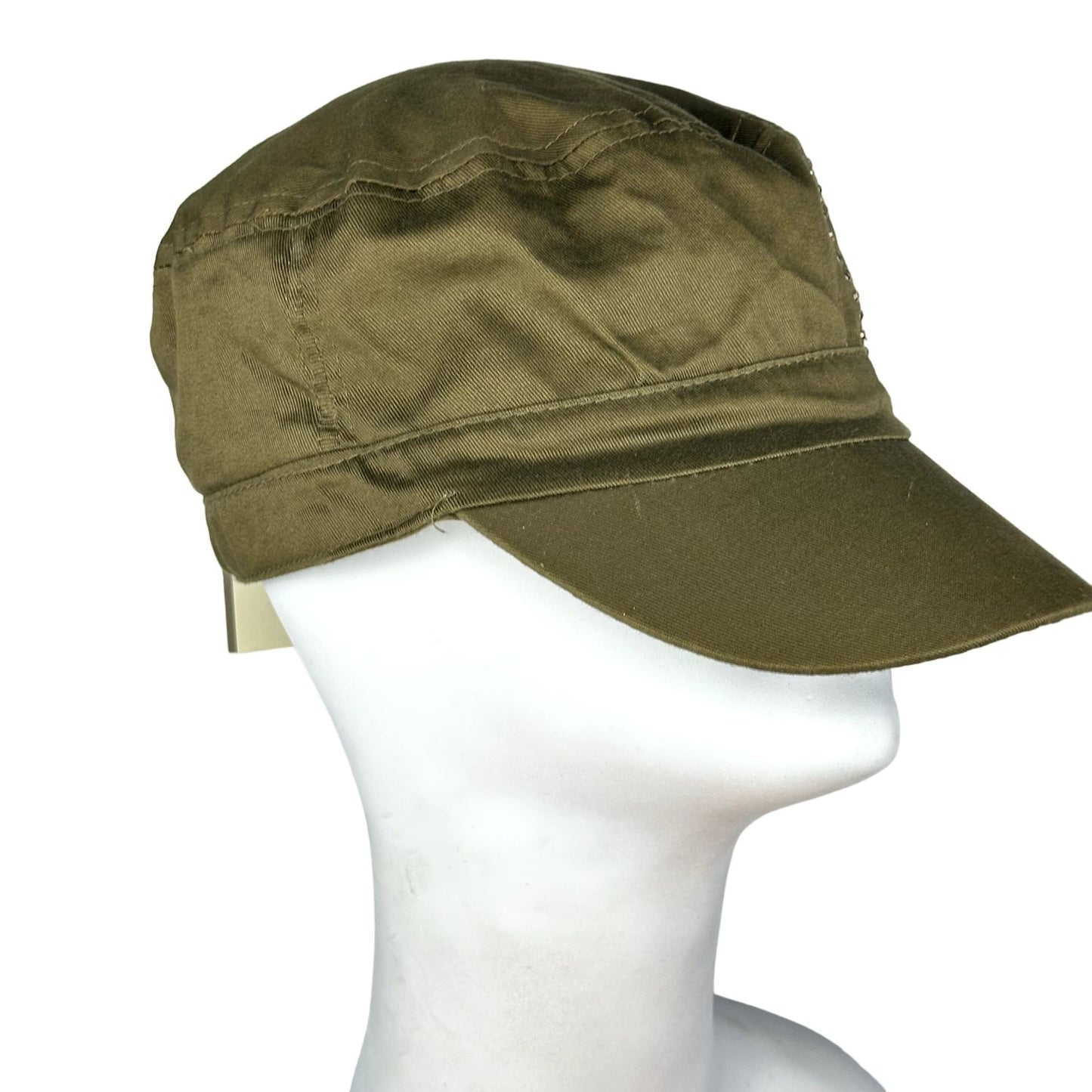 NWT Womens Olive Green Cadet Cap Hat Peace Rhinestone One Size Small Bill