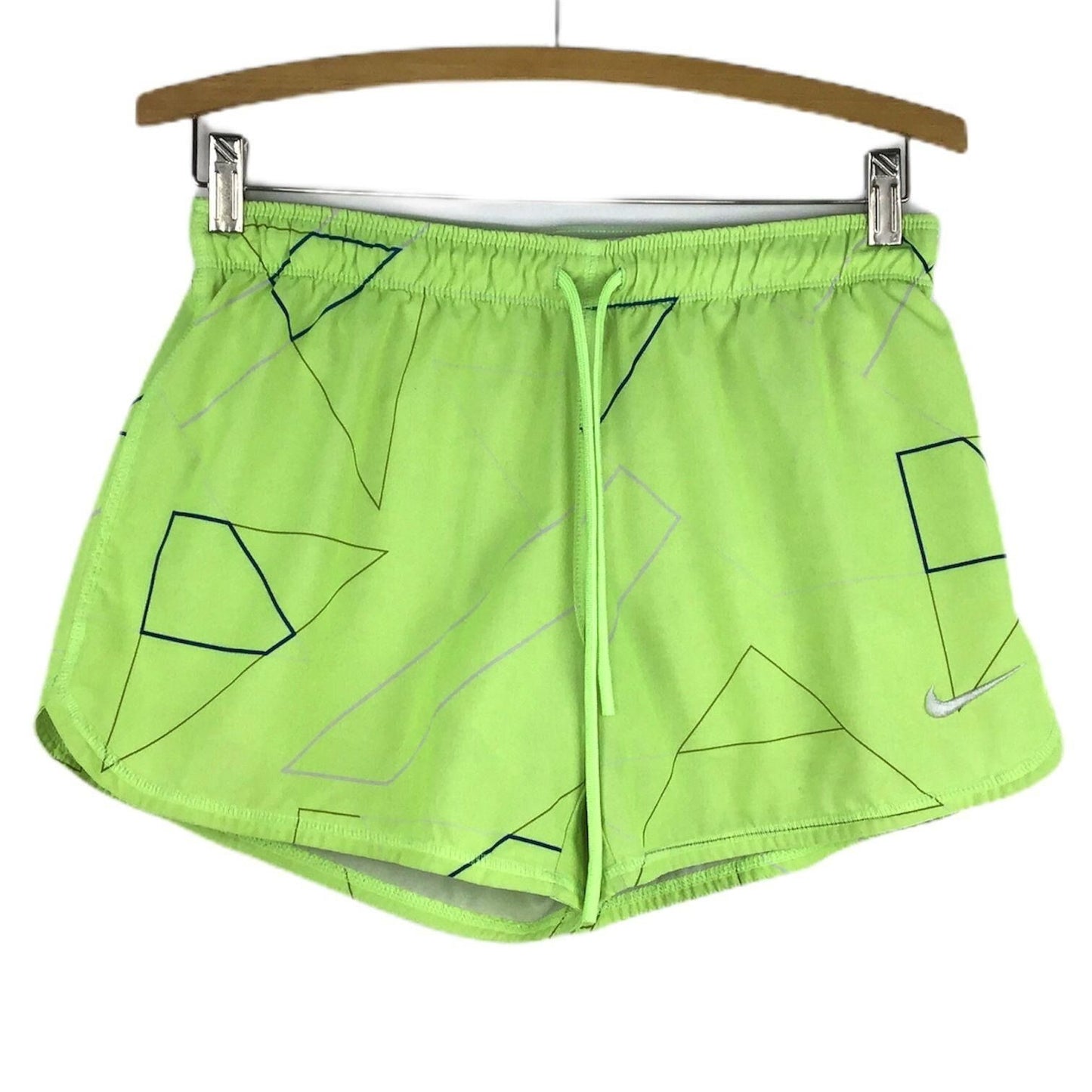 Nike Dri-Fit S Athletic Shorts Neon Green with Geometric Shapes Elastic Waist