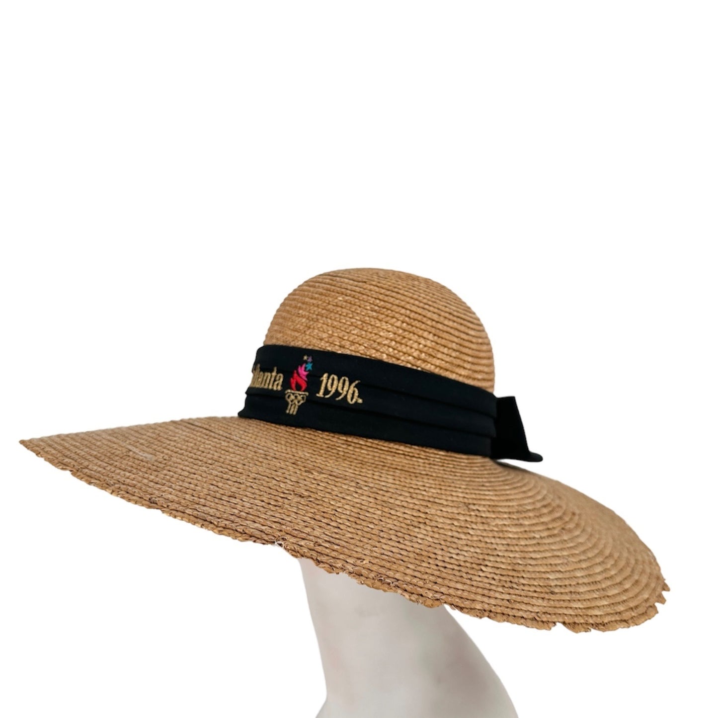 Vintage Olympic Games Collection Atlanta 1996 Straw Sun Hat Wide Brim Black Bow