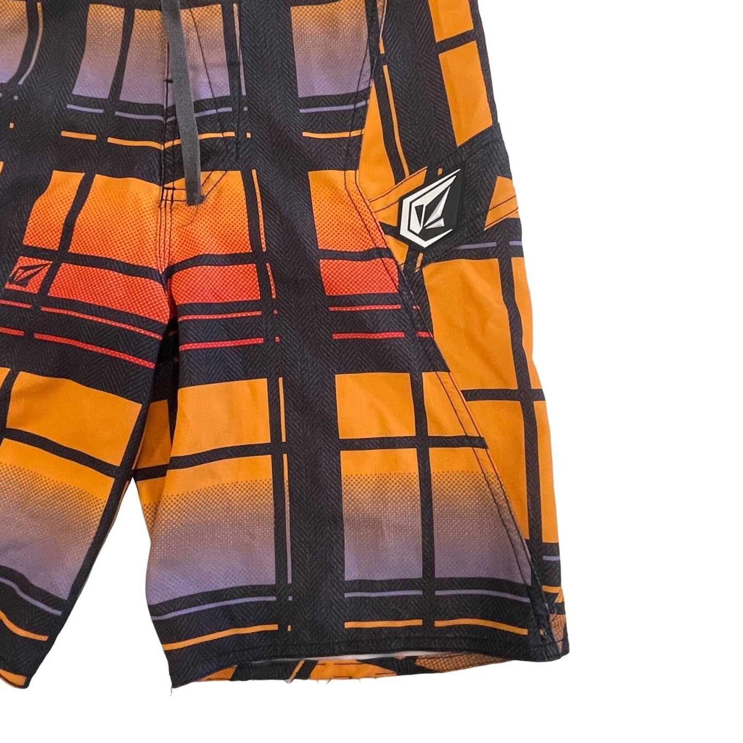 Volcom Boys 10 Armstrong Print Orange Boardshorts Swim Trunks Surf 4 Way Stretch