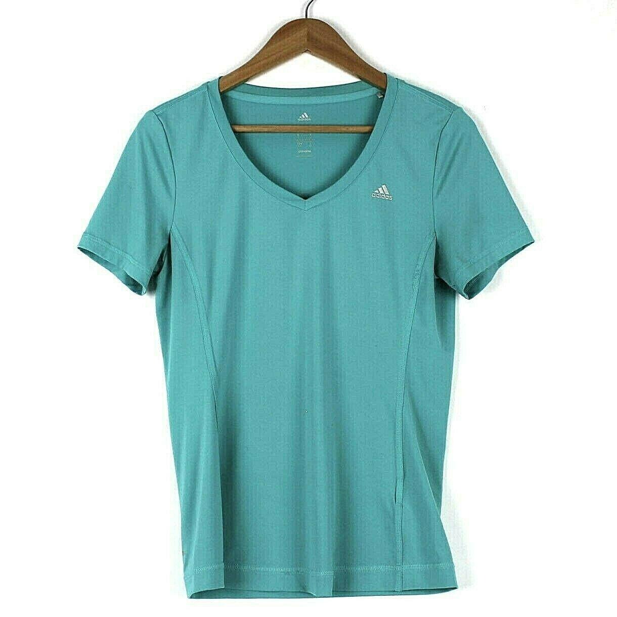 Adidas Womens S Teal Athletic Short Sleeve TShirt Climalite VNeck Activewear