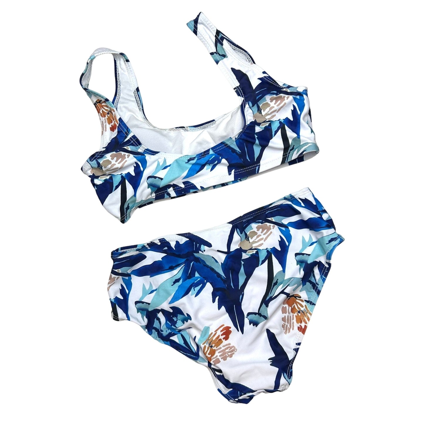 NEW SHEIN XS Tropical Leaf Print Bikini Set Bralette Top High Waist Bottom