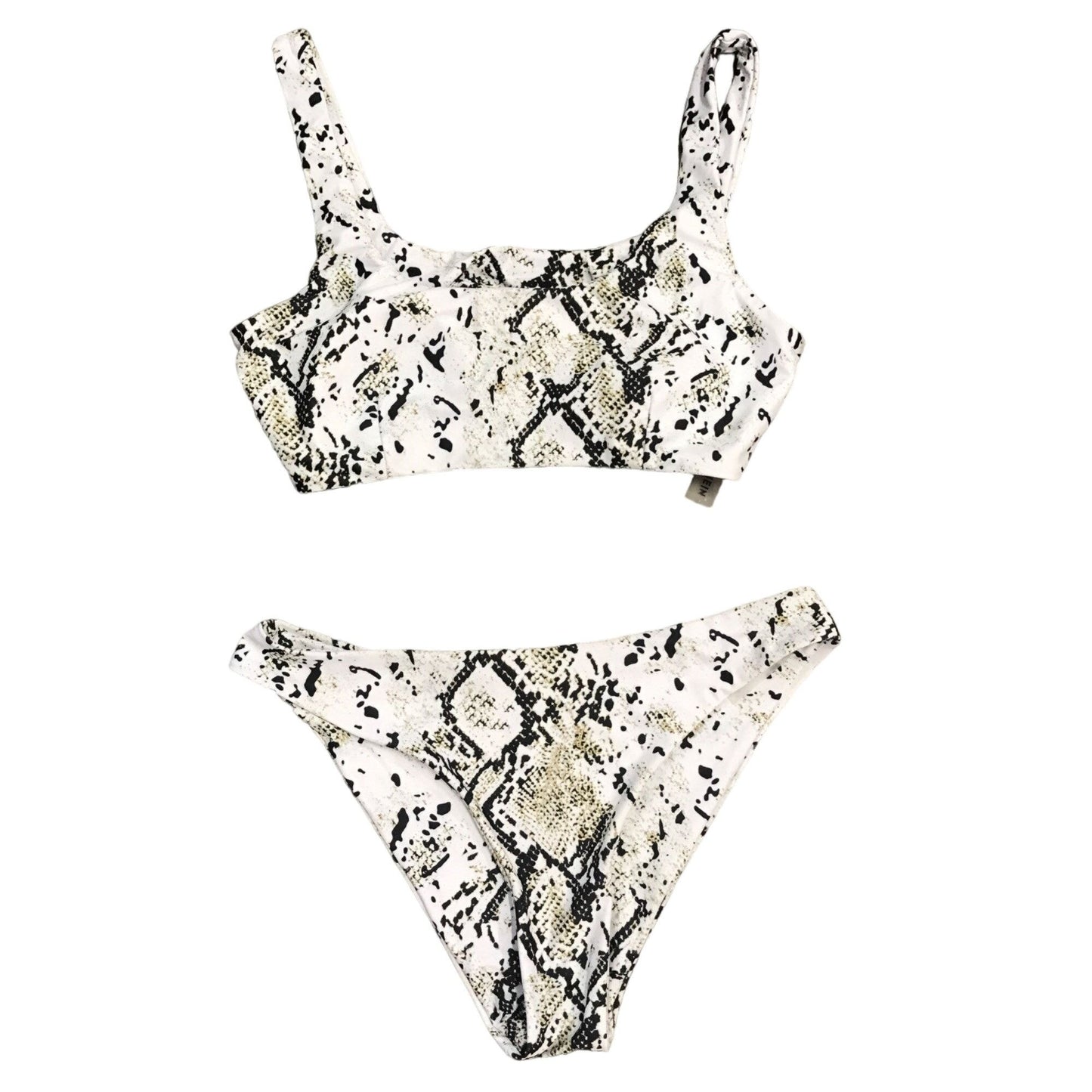 Shein Womens M Black White Snake Print Bikini Swimsuit Swimwear 2 Piece